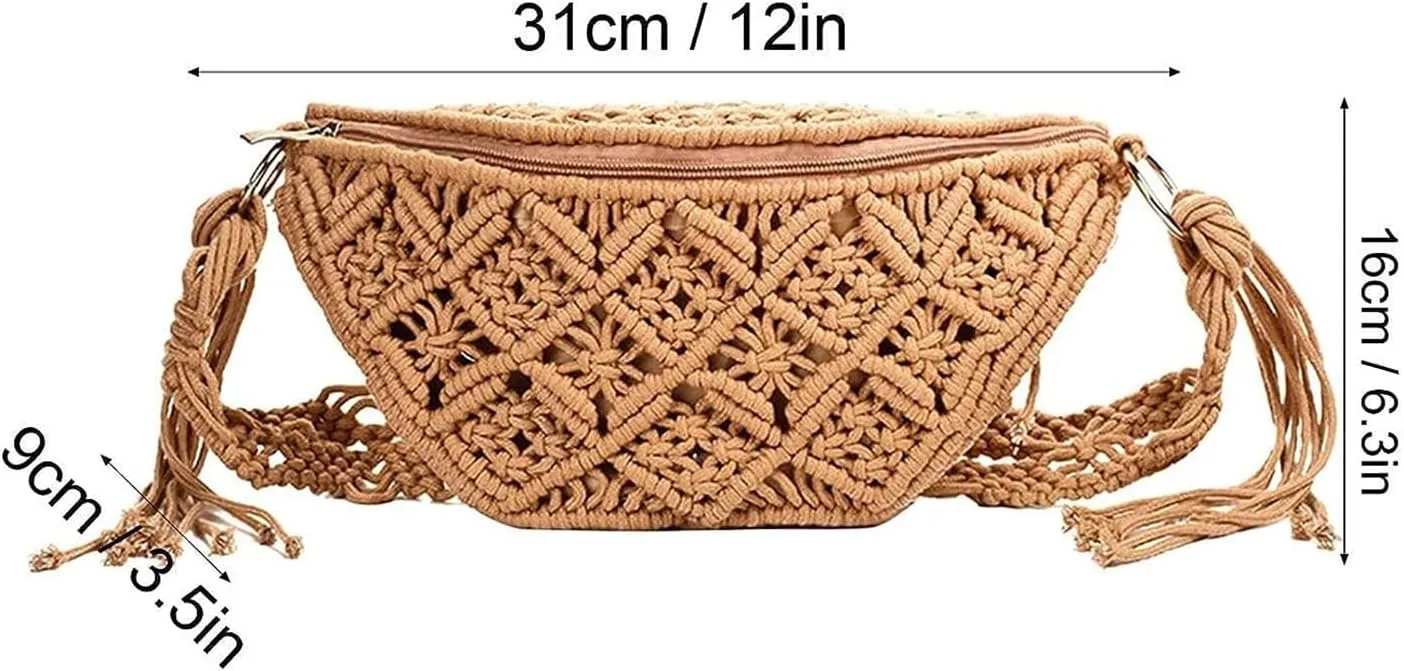 KYOFIS Handwoven Crossbody Handbag, Women's Bohemian Crochet Bag Handwoven Cotton Shoulder Bag for Beach Travel Outdoor (Color : White)