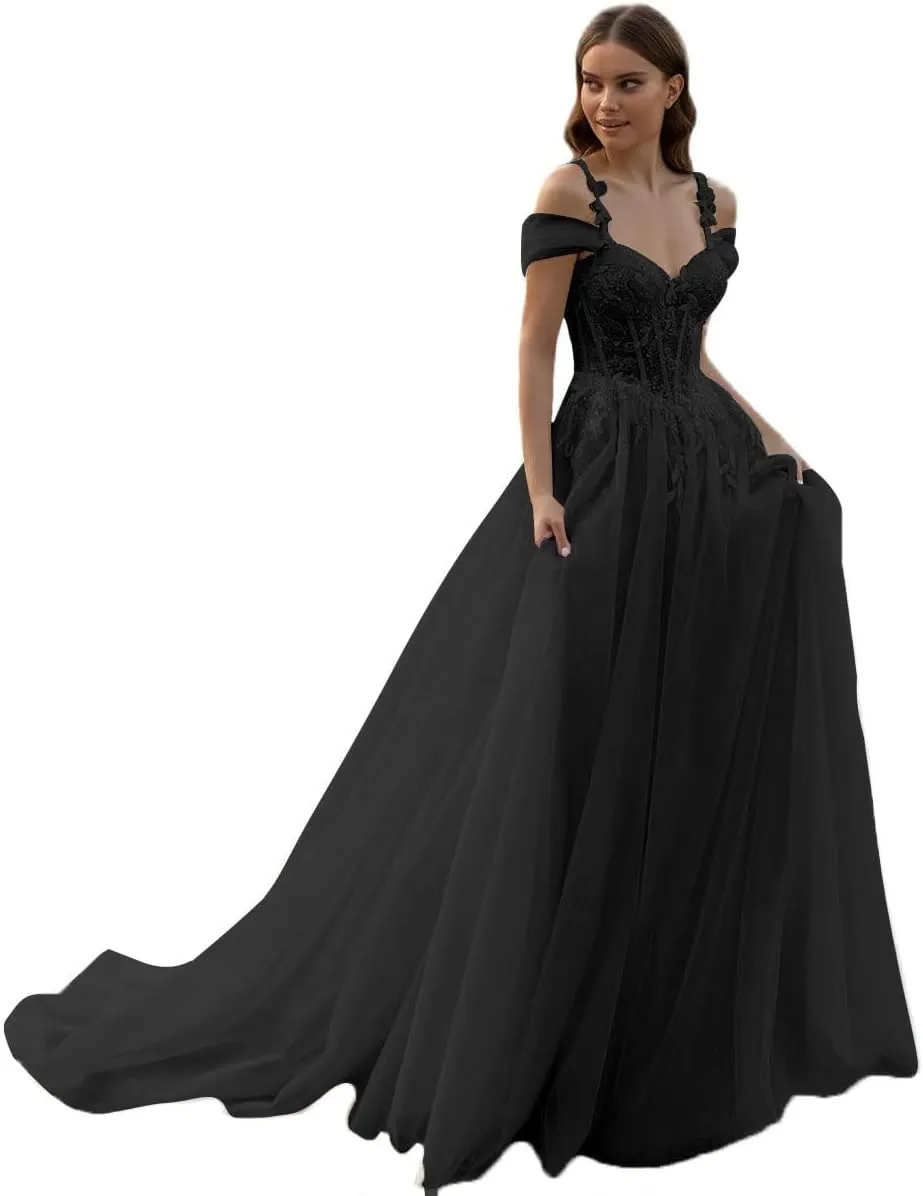 Lace Applique Boho Wedding Dresses for Bride 2025 A Line Long Tulle Beach Bridal Dress Wedding Gown for Women