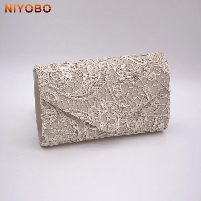 Lace Design Women Lace Dinner Wedding Bridal Party Hand Bag Fashion Clutch Evening Bag Purse Girl Shoulder Bag Evening Wallet