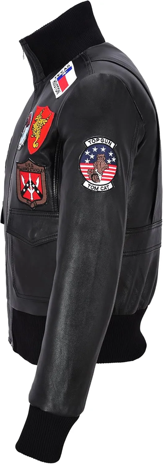 Ladies Aviator Leather Jacket Jet Fighter Bomber Navy Air Force Pilot Jacket Badges