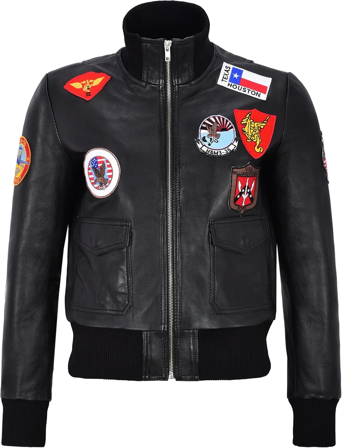 Ladies Aviator Leather Jacket Jet Fighter Bomber Navy Air Force Pilot Jacket Badges