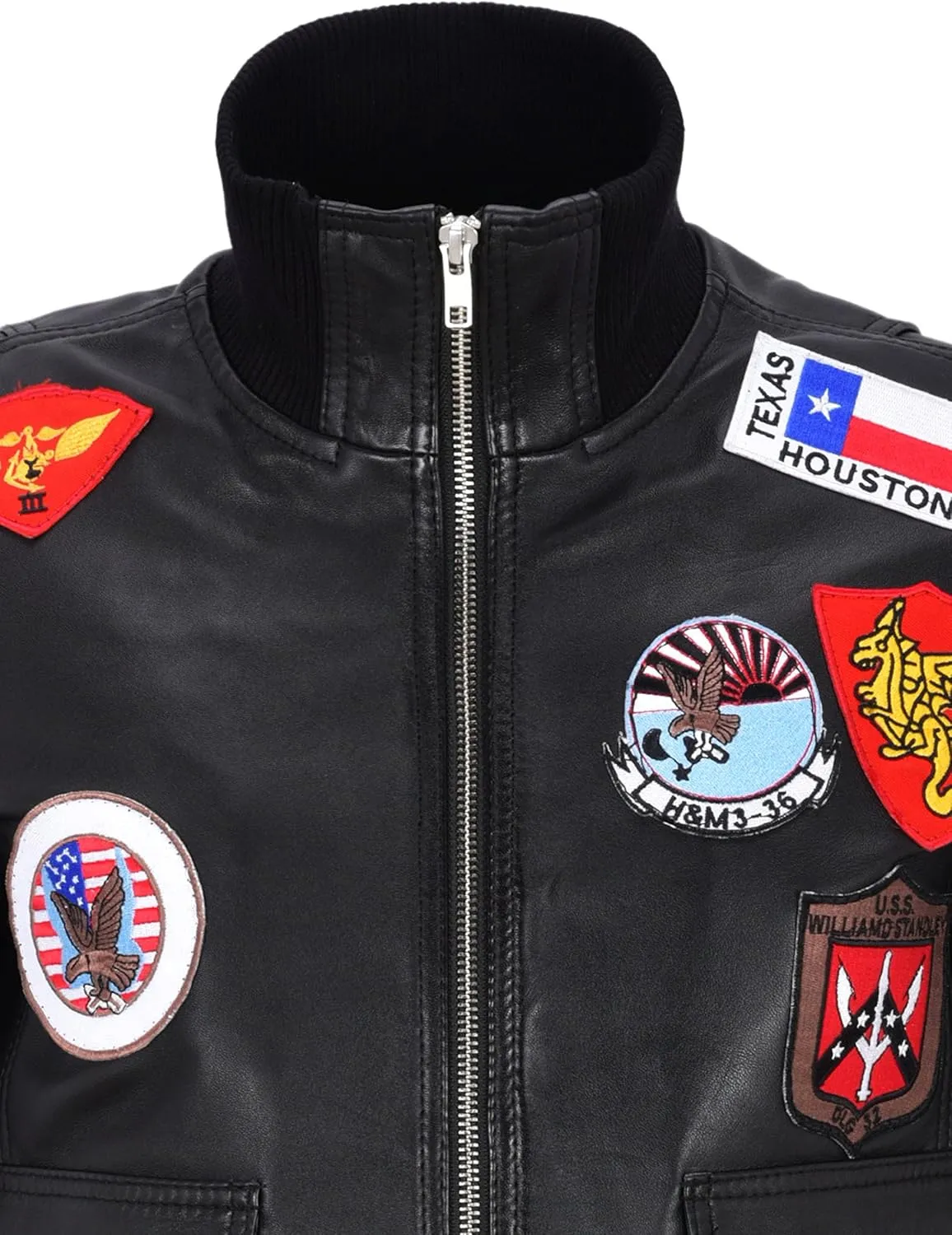 Ladies Aviator Leather Jacket Jet Fighter Bomber Navy Air Force Pilot Jacket Badges