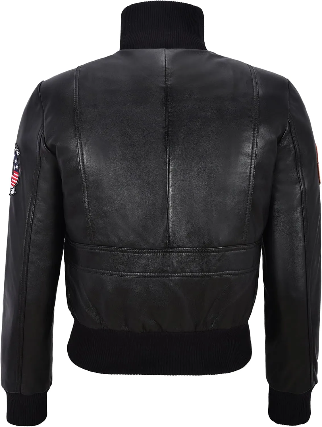 Ladies Aviator Leather Jacket Jet Fighter Bomber Navy Air Force Pilot Jacket Badges