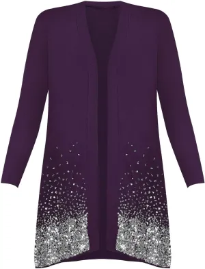 Ladies Fancy Long Sleeve Open Front Sequin Pattern Sparkle Cardigan Top