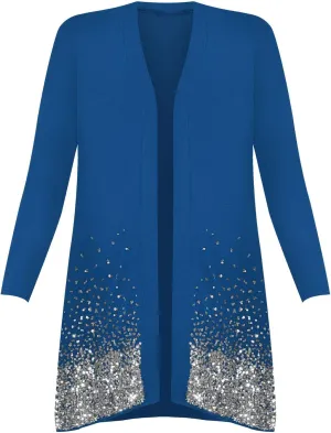 Ladies Fancy Long Sleeve Open Front Sequin Pattern Sparkle Cardigan Top