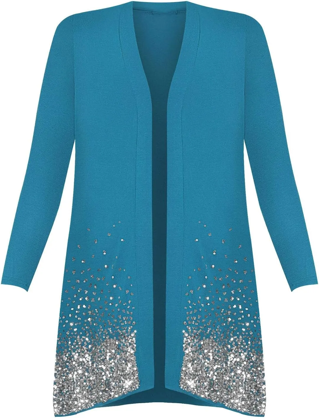 Ladies Fancy Long Sleeve Open Front Sequin Pattern Sparkle Cardigan Top