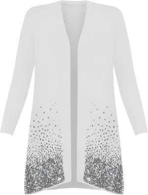 Ladies Fancy Long Sleeve Open Front Sequin Pattern Sparkle Cardigan Top