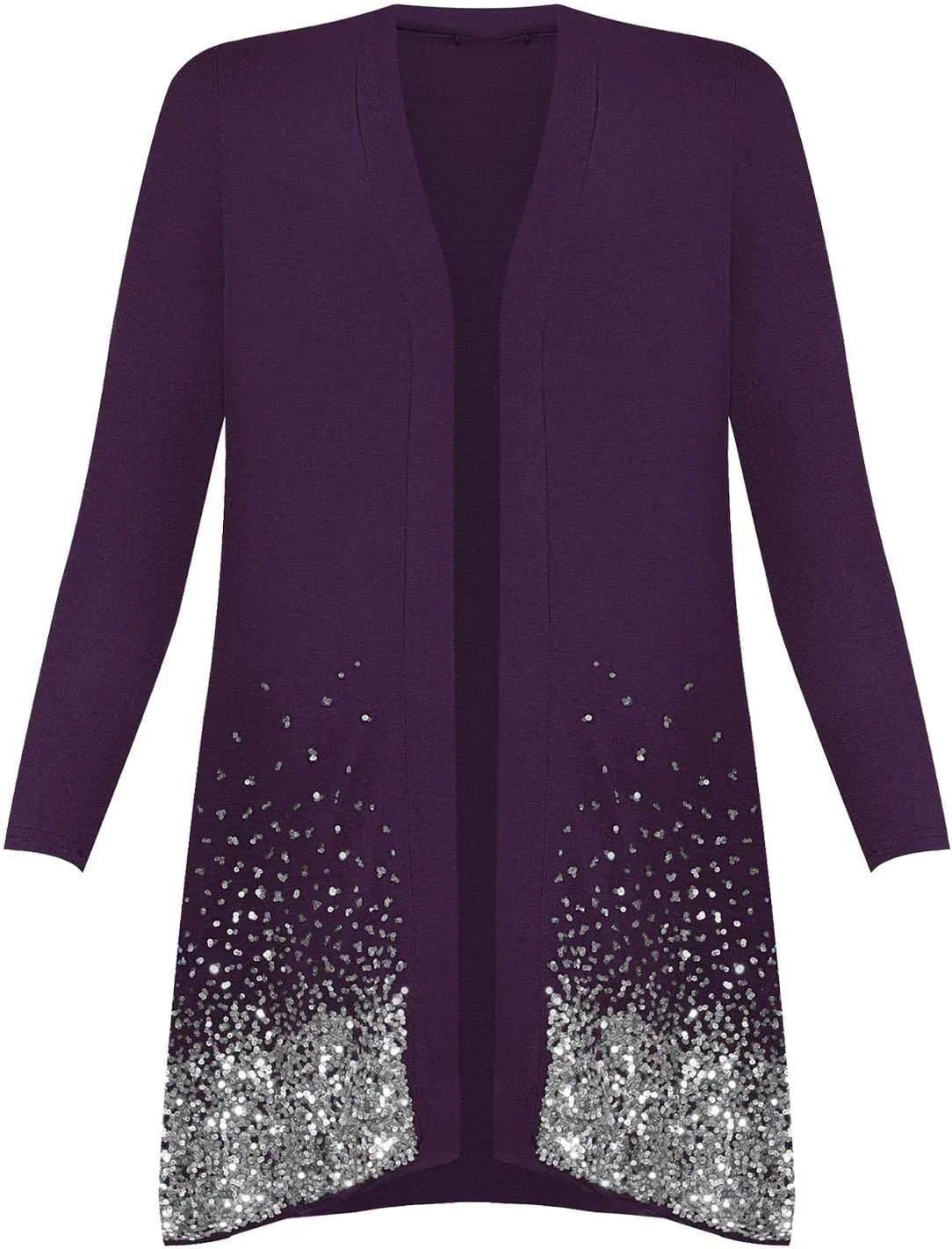 Ladies Fancy Long Sleeve Open Front Sequin Pattern Sparkle Cardigan Top