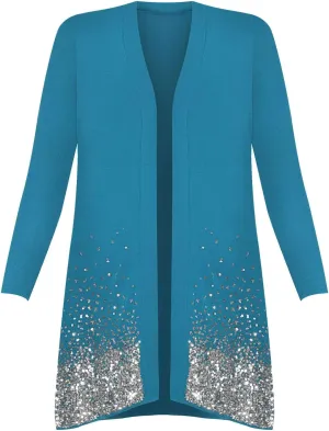 Ladies Fancy Long Sleeve Open Front Sequin Pattern Sparkle Cardigan Top