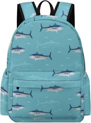 Laptop Backpack for Men Women Blue Sea Tuna Fish Travel Work Backpack with Compartment Large Capacity Cute Summer Daypack Business Work Bag