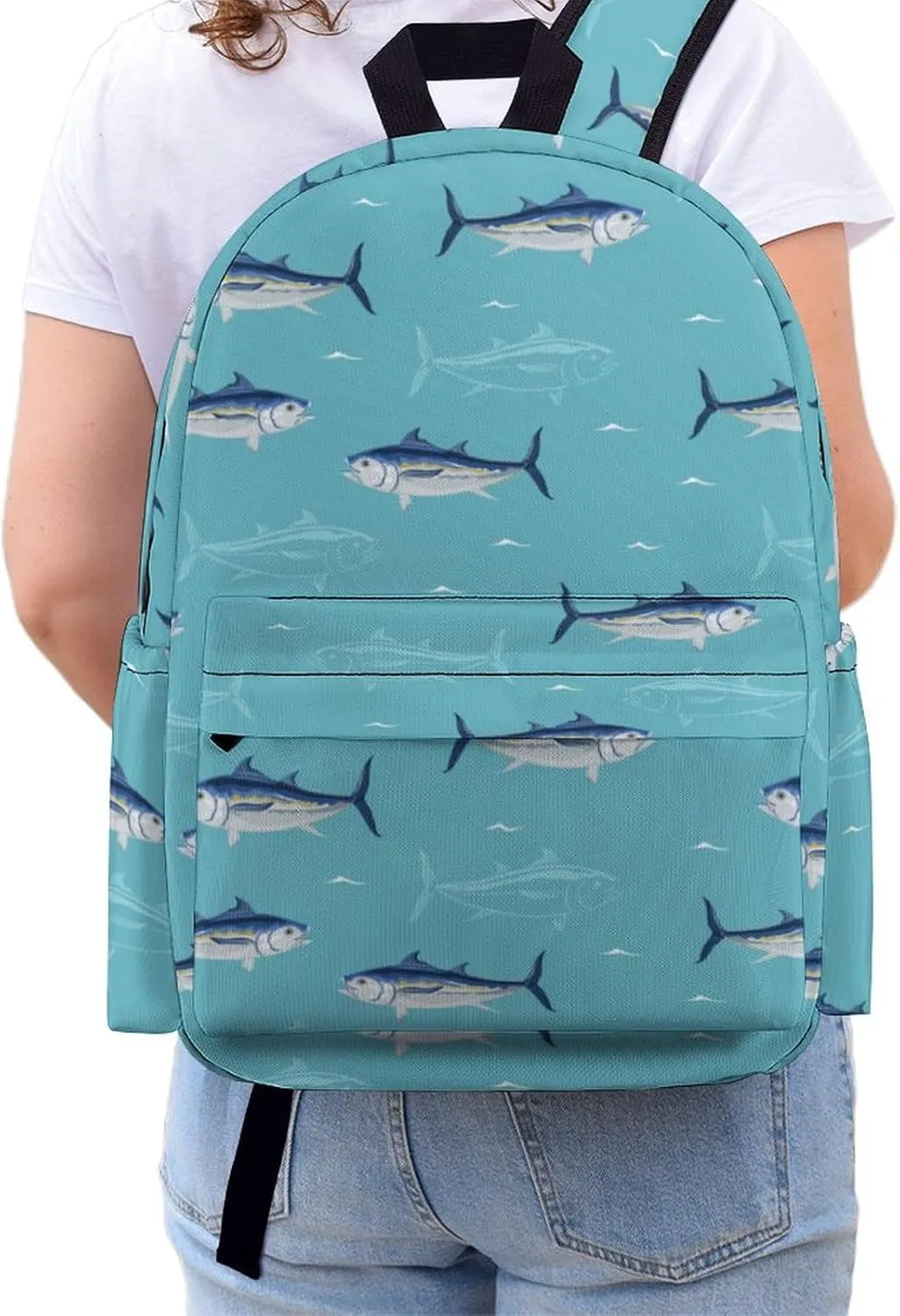 Laptop Backpack for Men Women Blue Sea Tuna Fish Travel Work Backpack with Compartment Large Capacity Cute Summer Daypack Business Work Bag