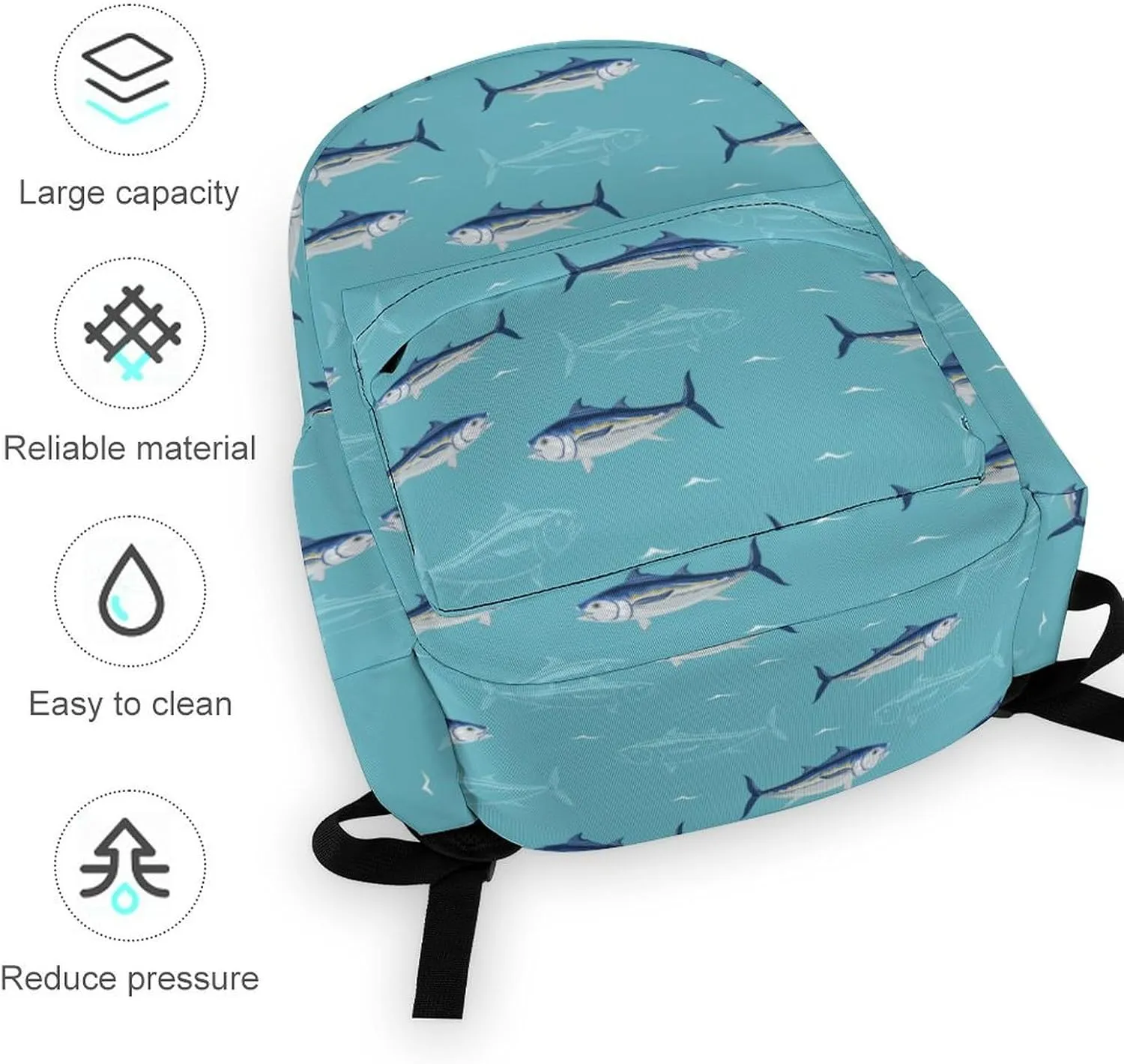 Laptop Backpack for Men Women Blue Sea Tuna Fish Travel Work Backpack with Compartment Large Capacity Cute Summer Daypack Business Work Bag