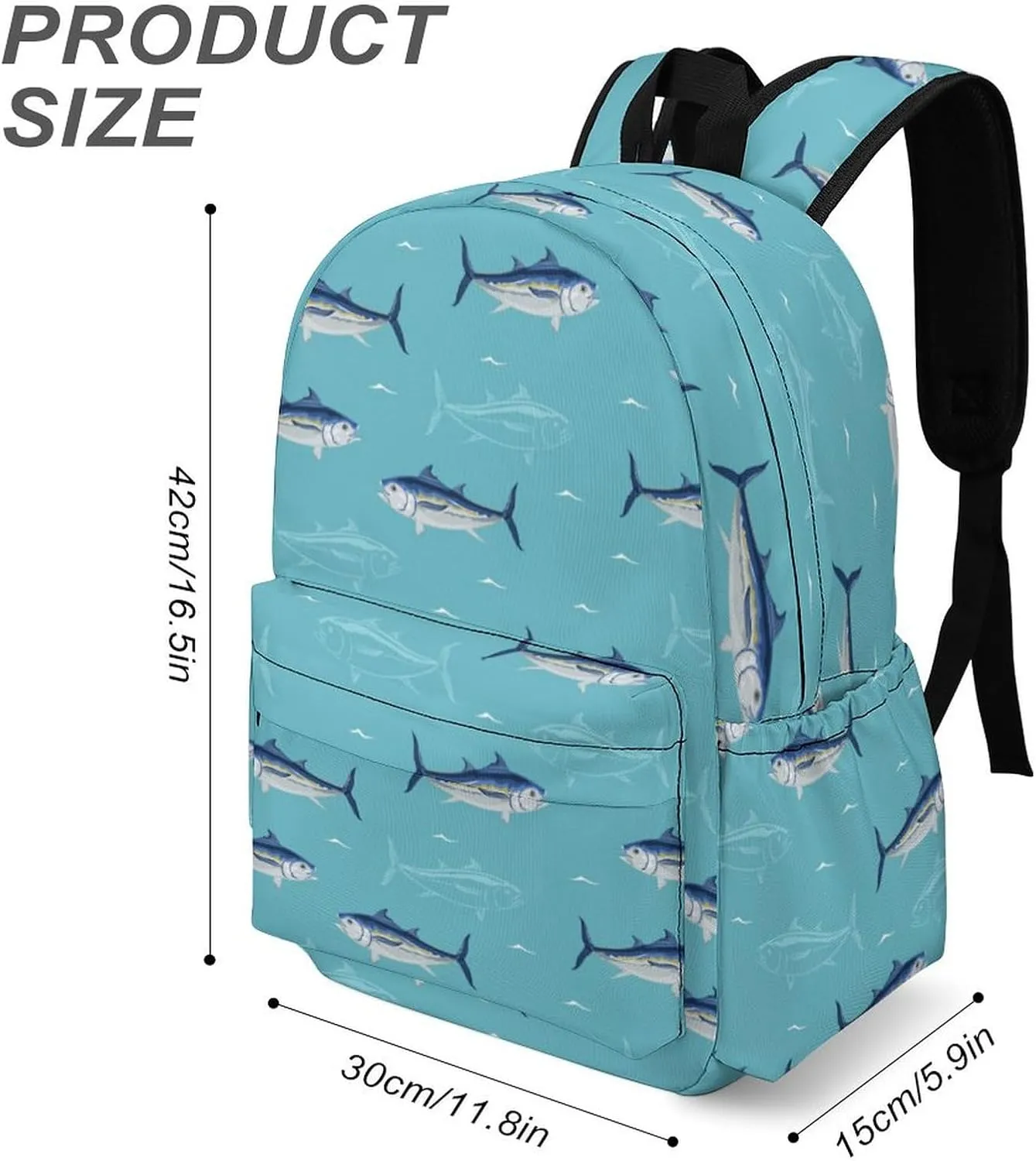 Laptop Backpack for Men Women Blue Sea Tuna Fish Travel Work Backpack with Compartment Large Capacity Cute Summer Daypack Business Work Bag