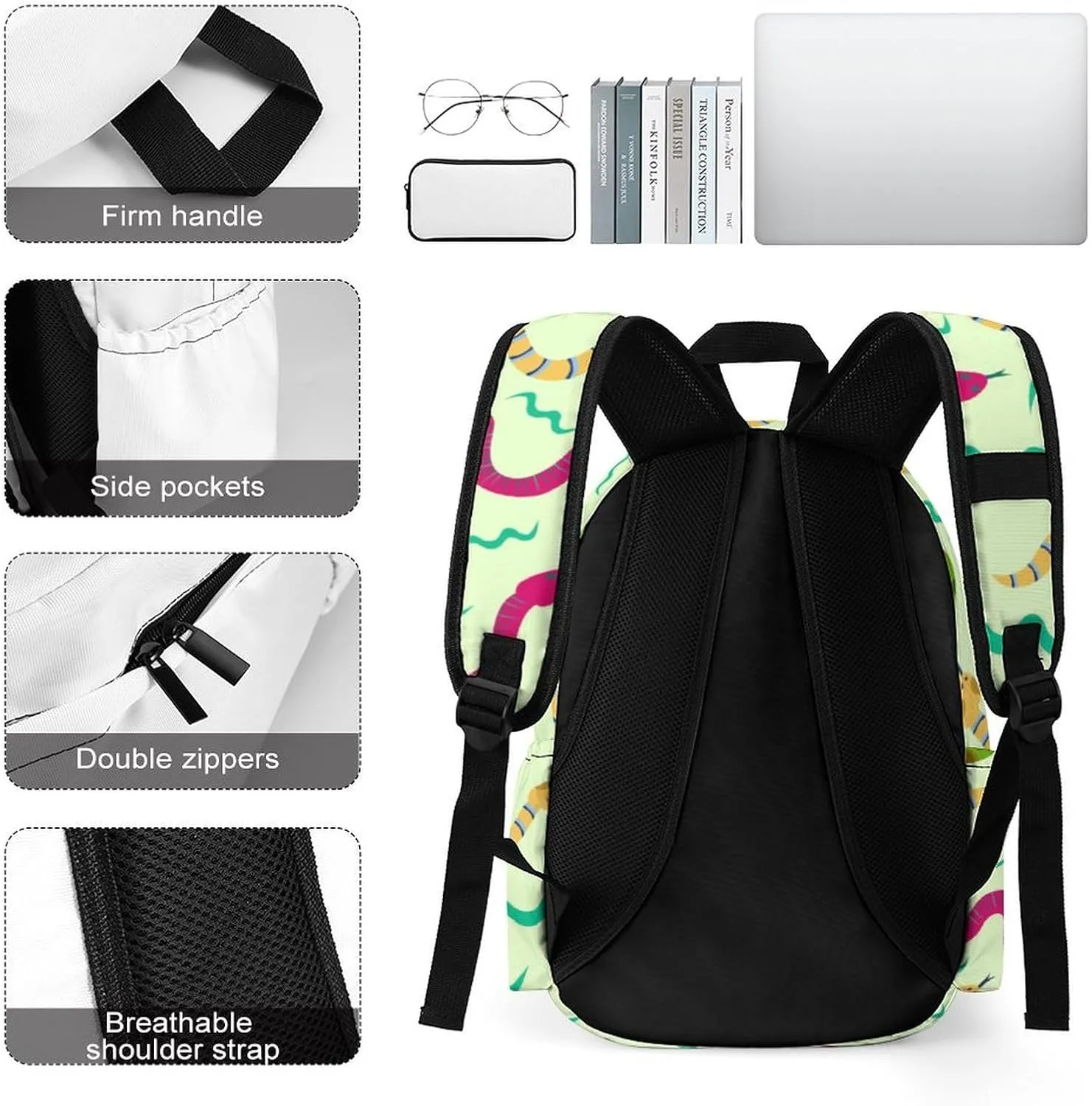 Laptop Backpack for Men Women Cartoon Summer Snake Travel Work Backpack with Compartment Large Capacity Daypack Business Work Bag