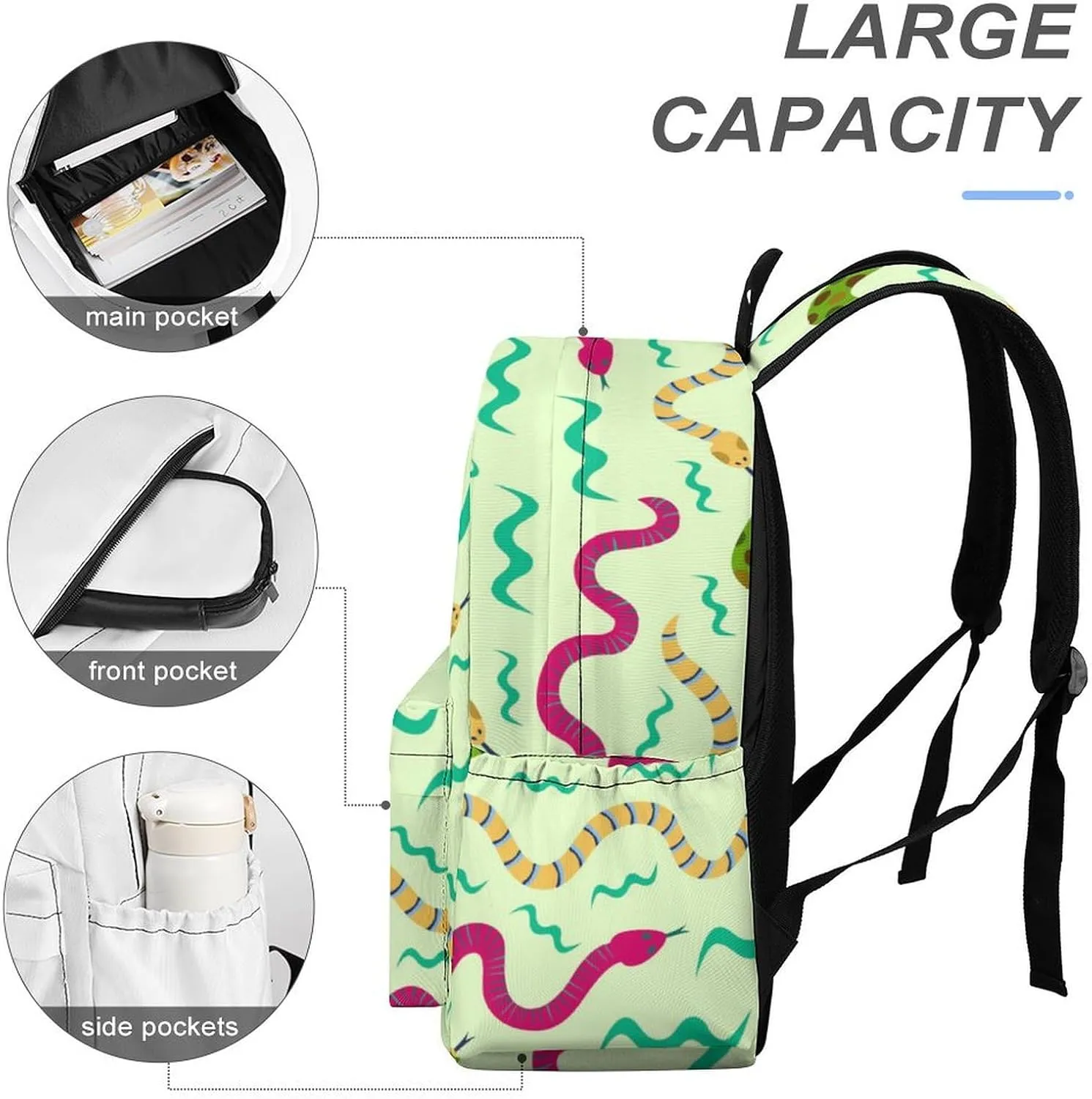 Laptop Backpack for Men Women Cartoon Summer Snake Travel Work Backpack with Compartment Large Capacity Daypack Business Work Bag