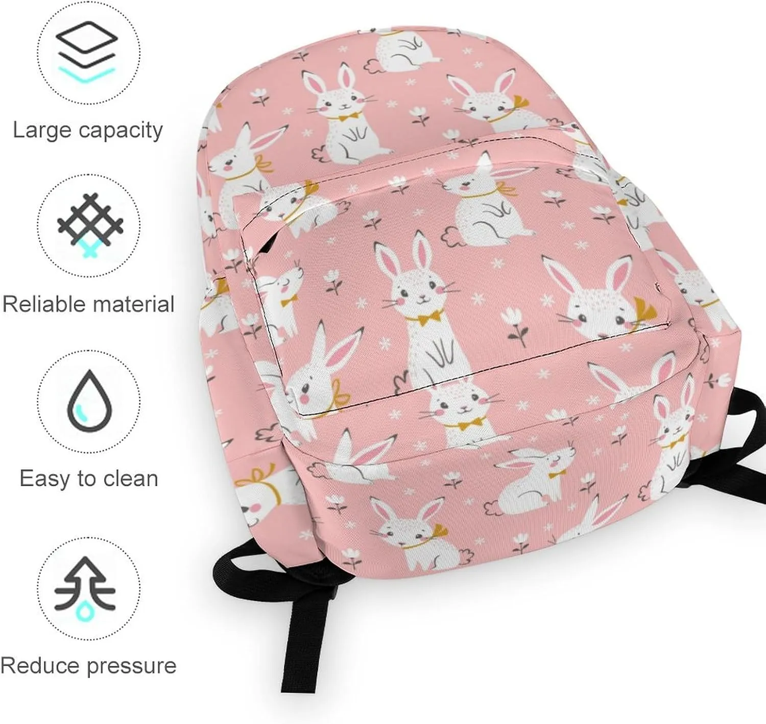 Laptop Backpack for Men Women Cute White Rabbit Pink Travel Work Backpack with Compartment Large Capacity Little Wild Flowers College Daypack Business Work Bag