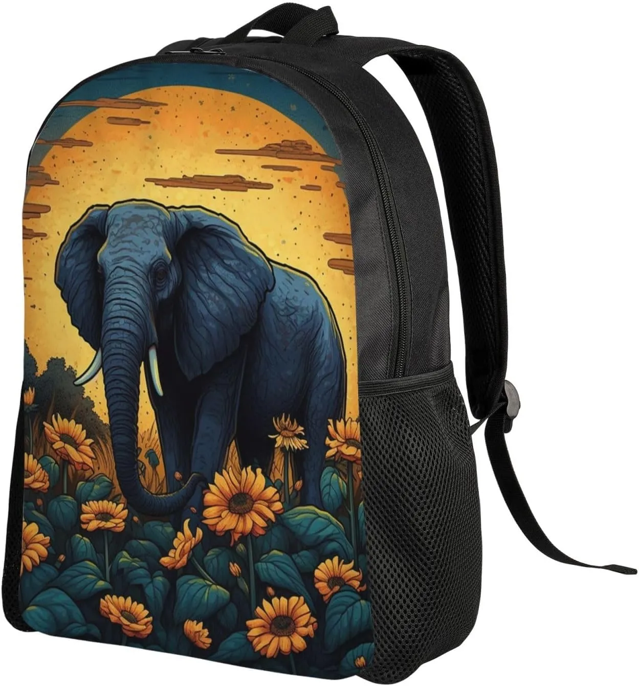 Laptop Backpack for Women Men Carry-on Backpack Elephant in Sunflower Field Daypack Lightweight Travel Shoulder Bags