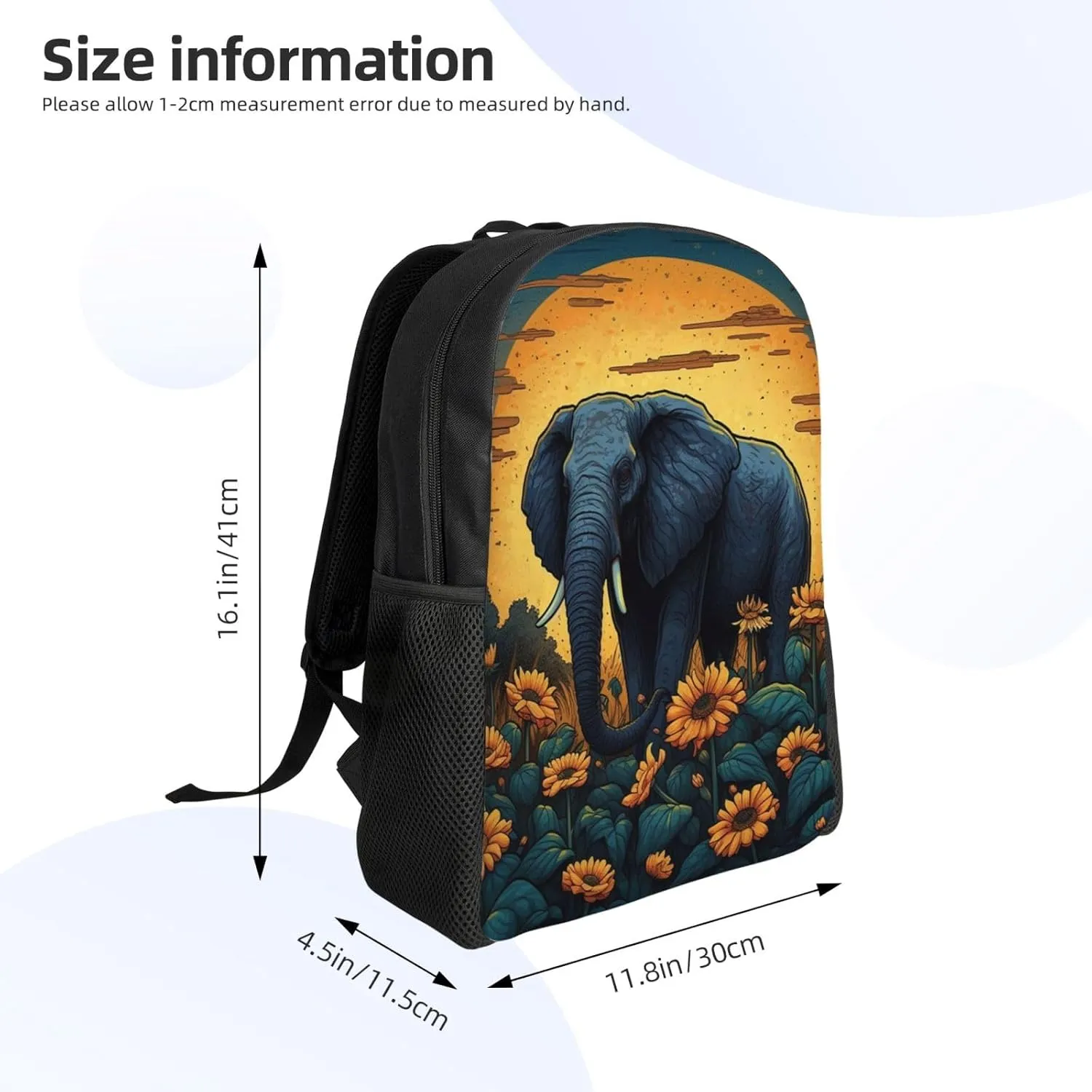 Laptop Backpack for Women Men Carry-on Backpack Elephant in Sunflower Field Daypack Lightweight Travel Shoulder Bags