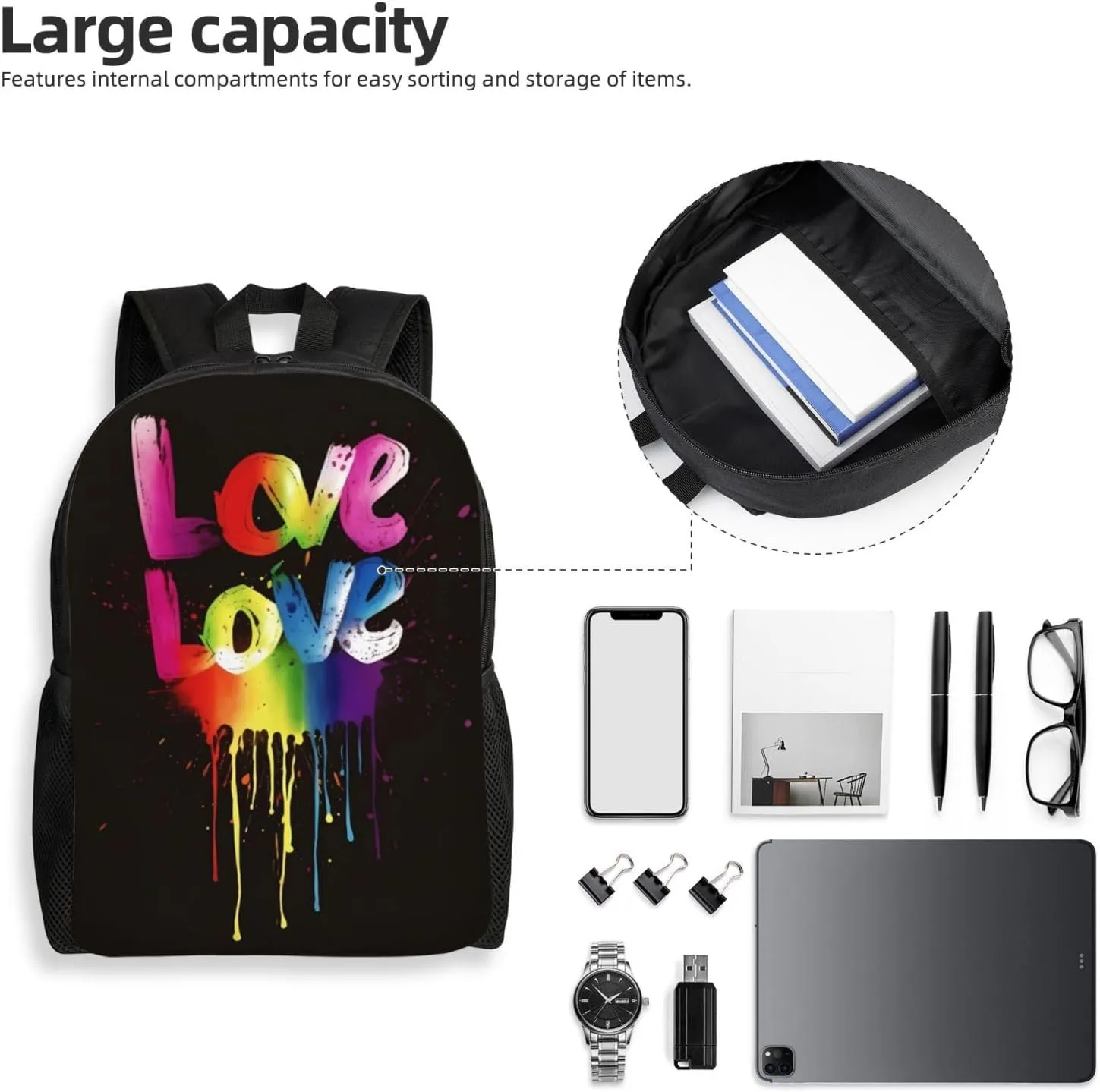 Laptop Backpack for Women Men Carry-on Backpack Love is Love Daypack Lightweight Travel Shoulder Bags