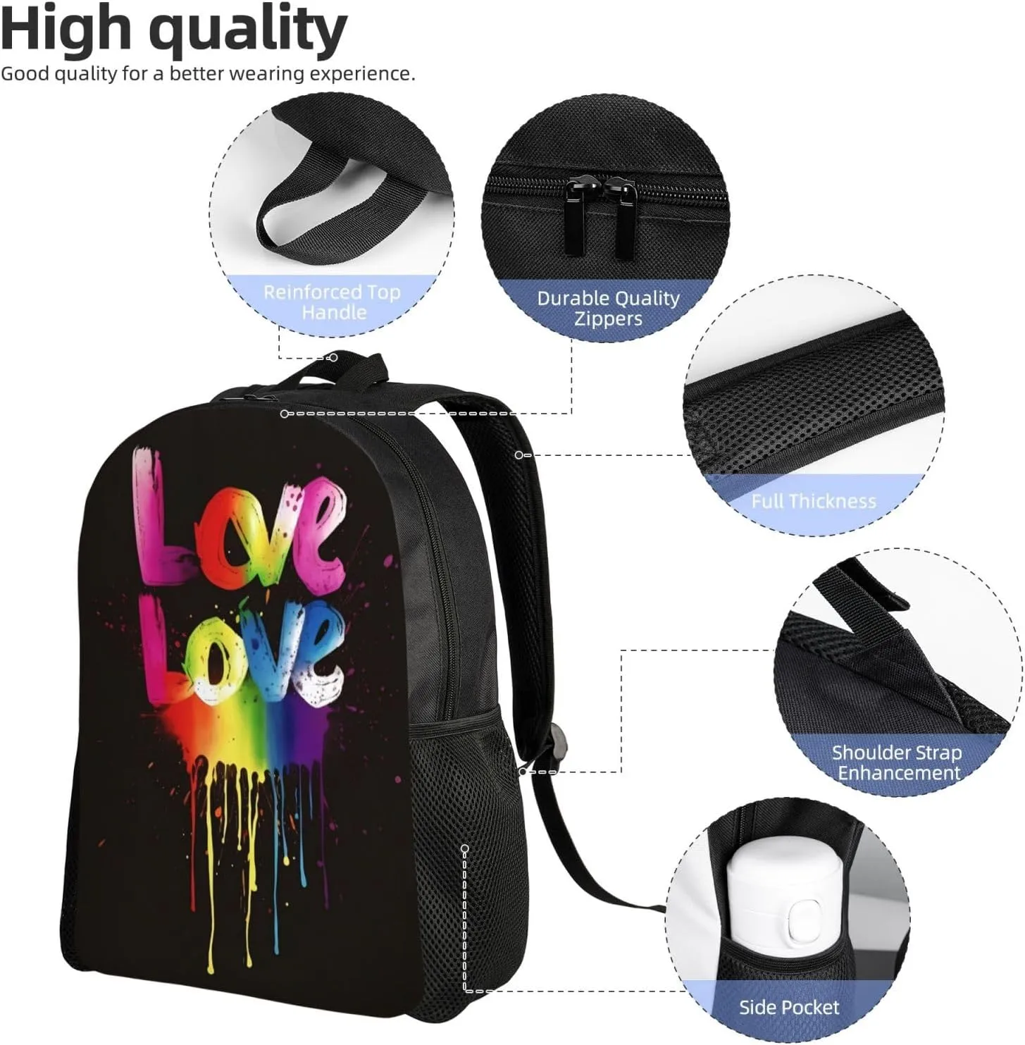 Laptop Backpack for Women Men Carry-on Backpack Love is Love Daypack Lightweight Travel Shoulder Bags