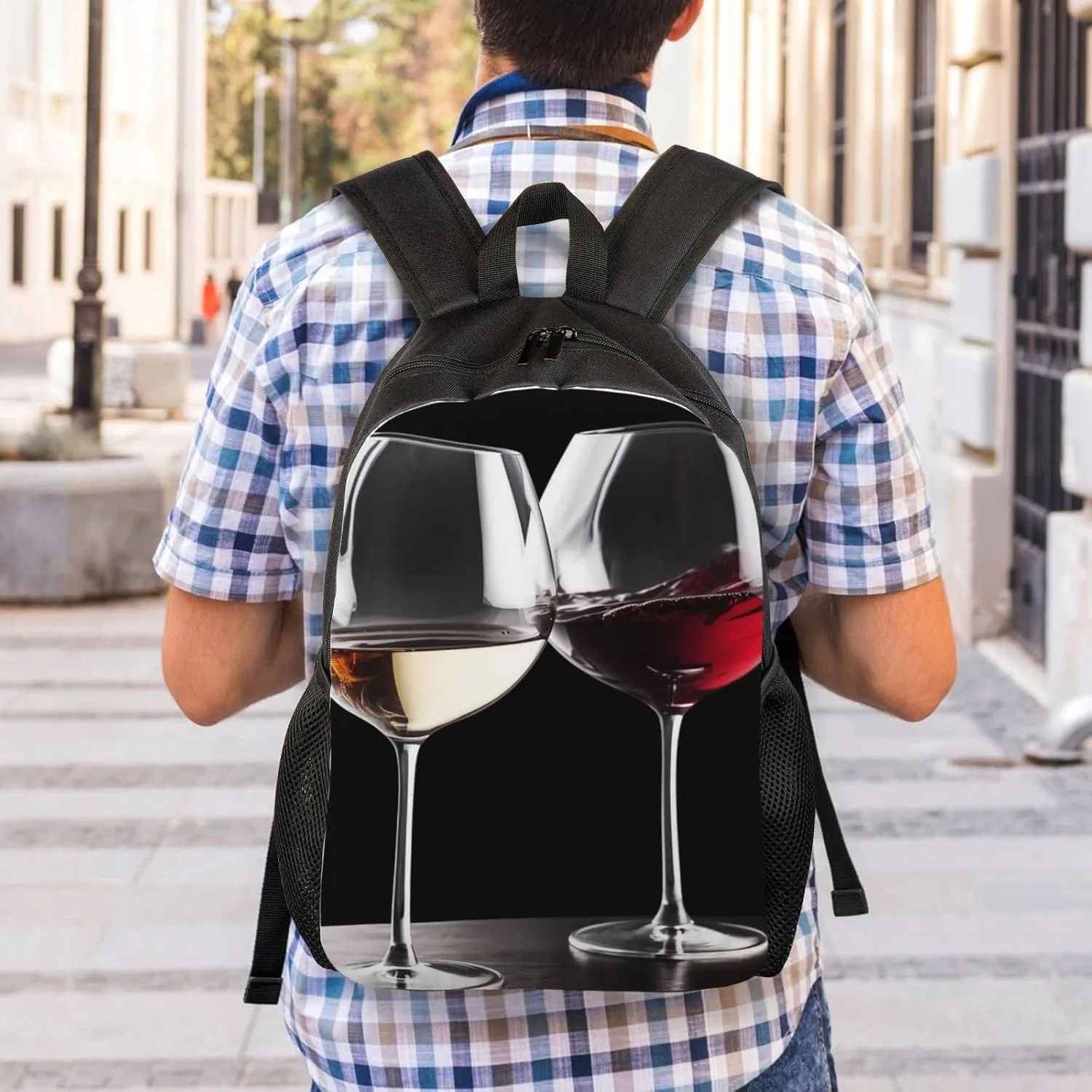 Laptop Backpack for Women Men Carry-on Backpack Red Wine Glasses Daypack Lightweight Travel Shoulder Bags