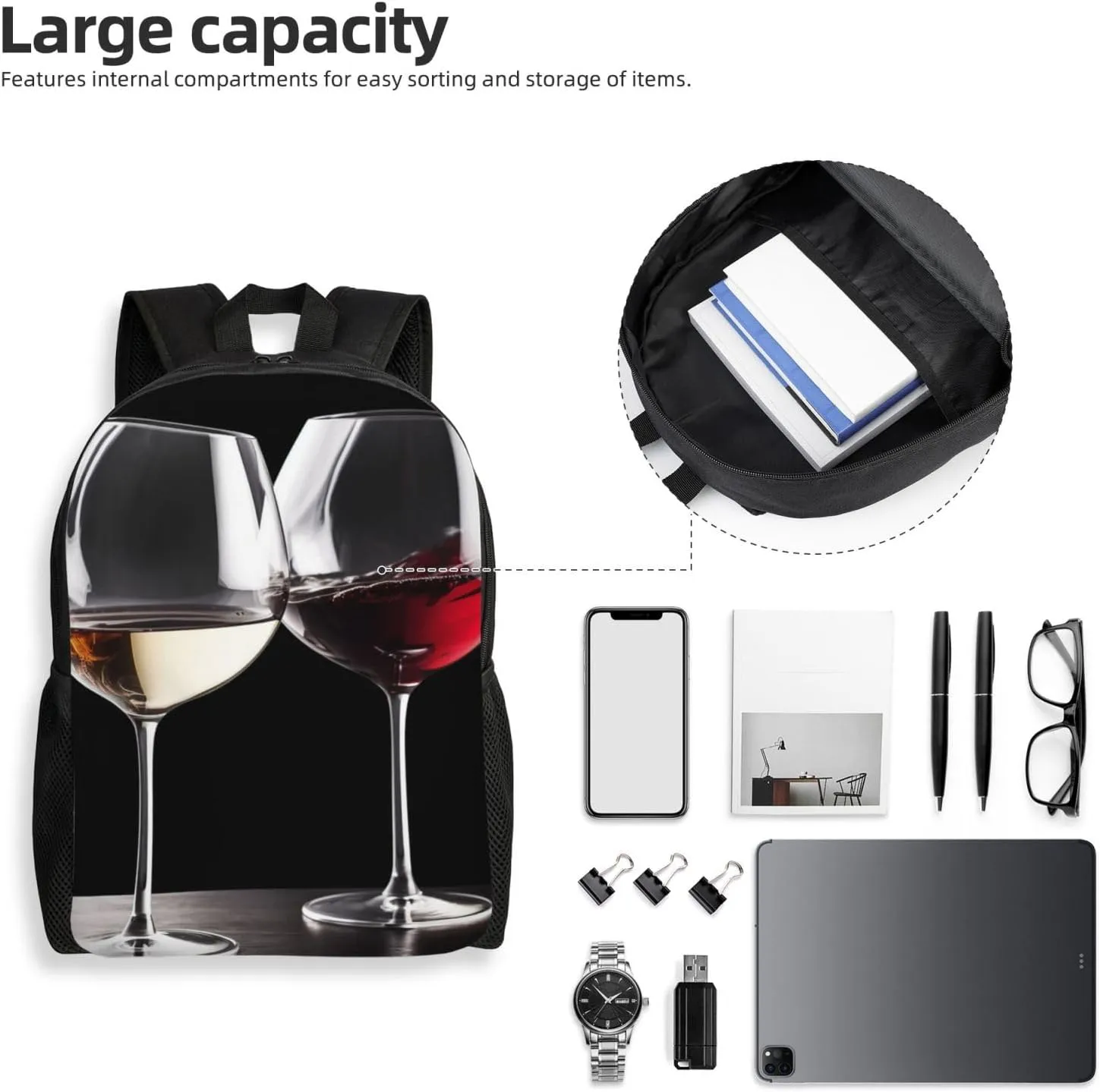 Laptop Backpack for Women Men Carry-on Backpack Red Wine Glasses Daypack Lightweight Travel Shoulder Bags
