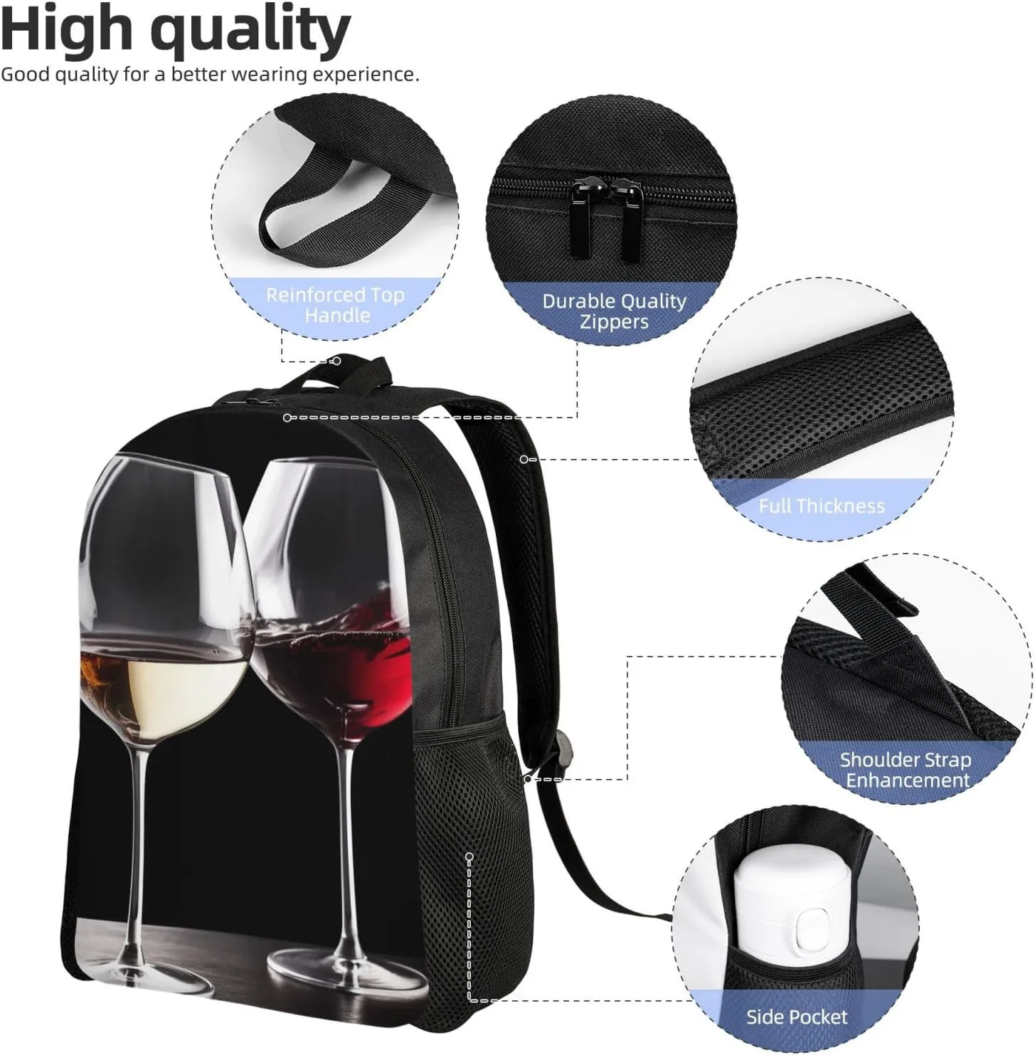 Laptop Backpack for Women Men Carry-on Backpack Red Wine Glasses Daypack Lightweight Travel Shoulder Bags
