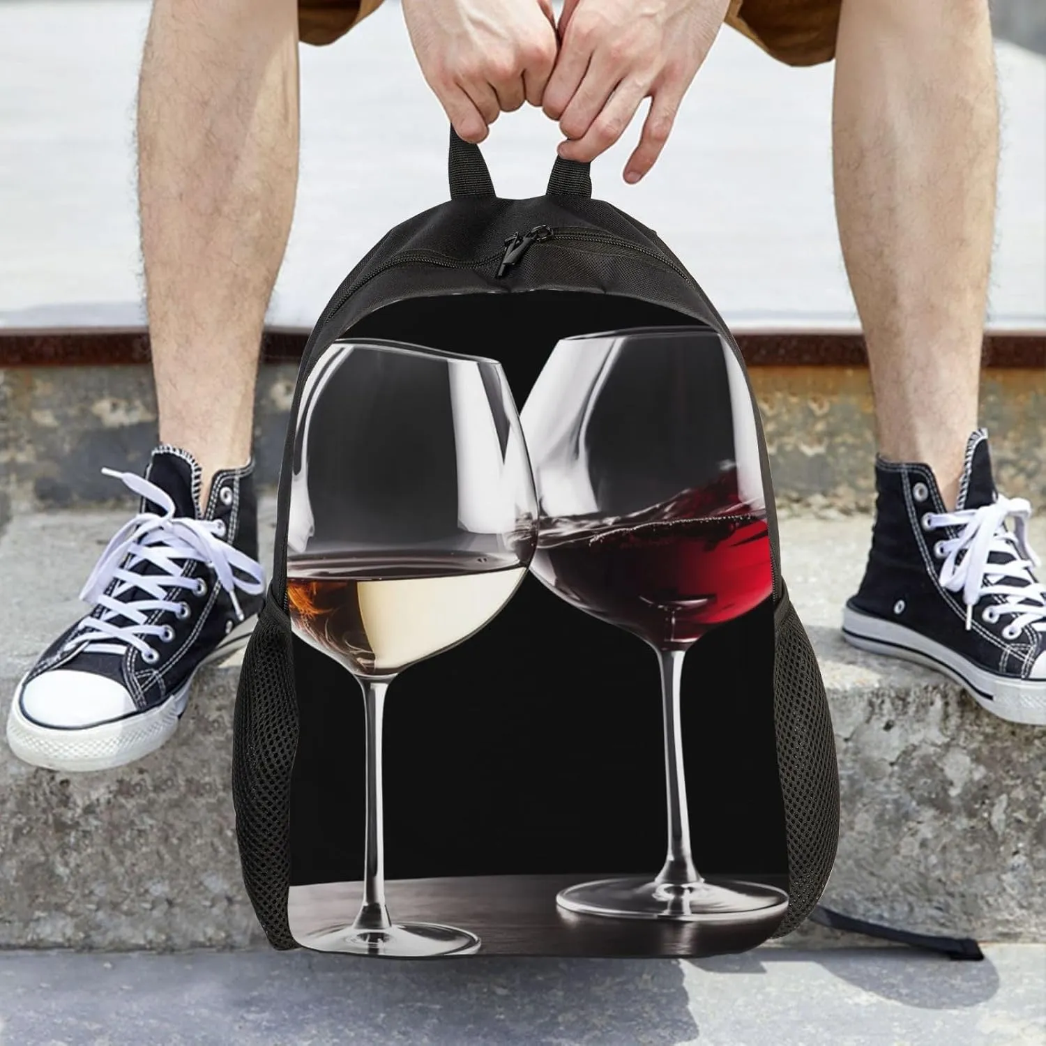 Laptop Backpack for Women Men Carry-on Backpack Red Wine Glasses Daypack Lightweight Travel Shoulder Bags