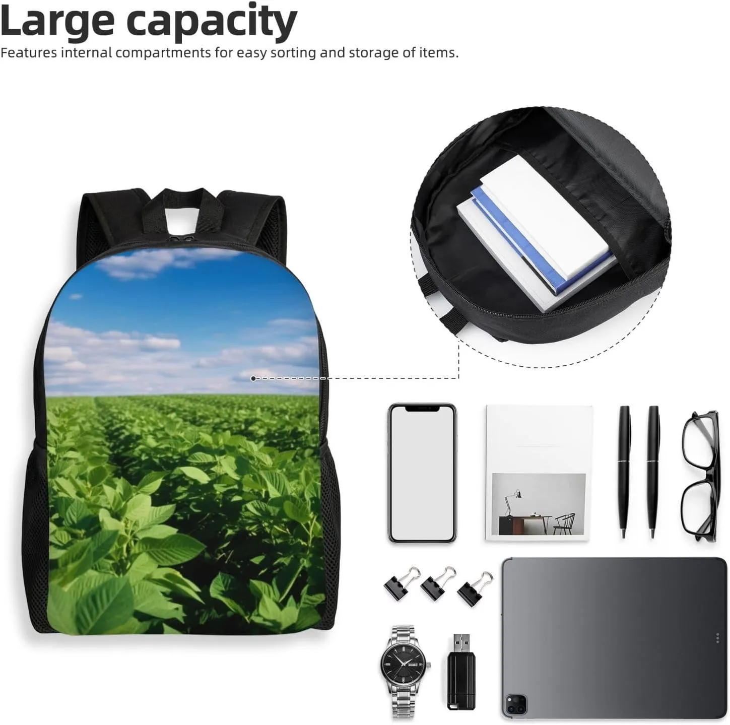 Laptop Backpack for Women Men Carry-on Backpack Soybean Field Daypack Lightweight Travel Shoulder Bags
