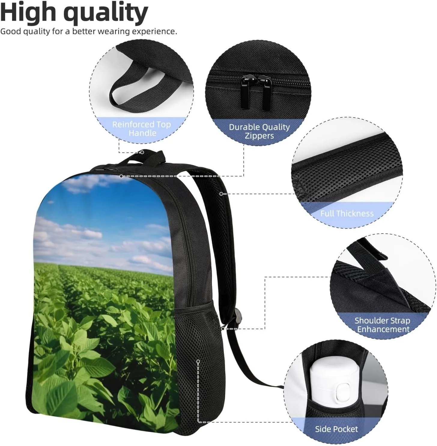 Laptop Backpack for Women Men Carry-on Backpack Soybean Field Daypack Lightweight Travel Shoulder Bags