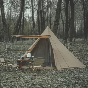 Large Adult Indian Teepee Tent Camping Pyramid Tent with Double Mesh Door Free-Standing Waterproof Tent for Camping Hiking, 370X325X200CM, Beige