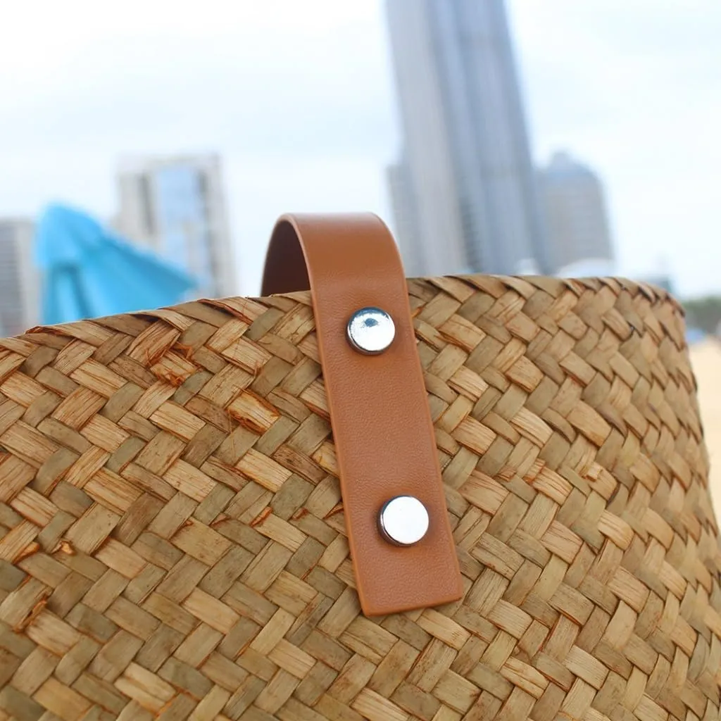 Large capacity Bag Casual Vacation - style Straw Handbag with Leather Details: Enjoy Beach Time Ladies shoulder Bag