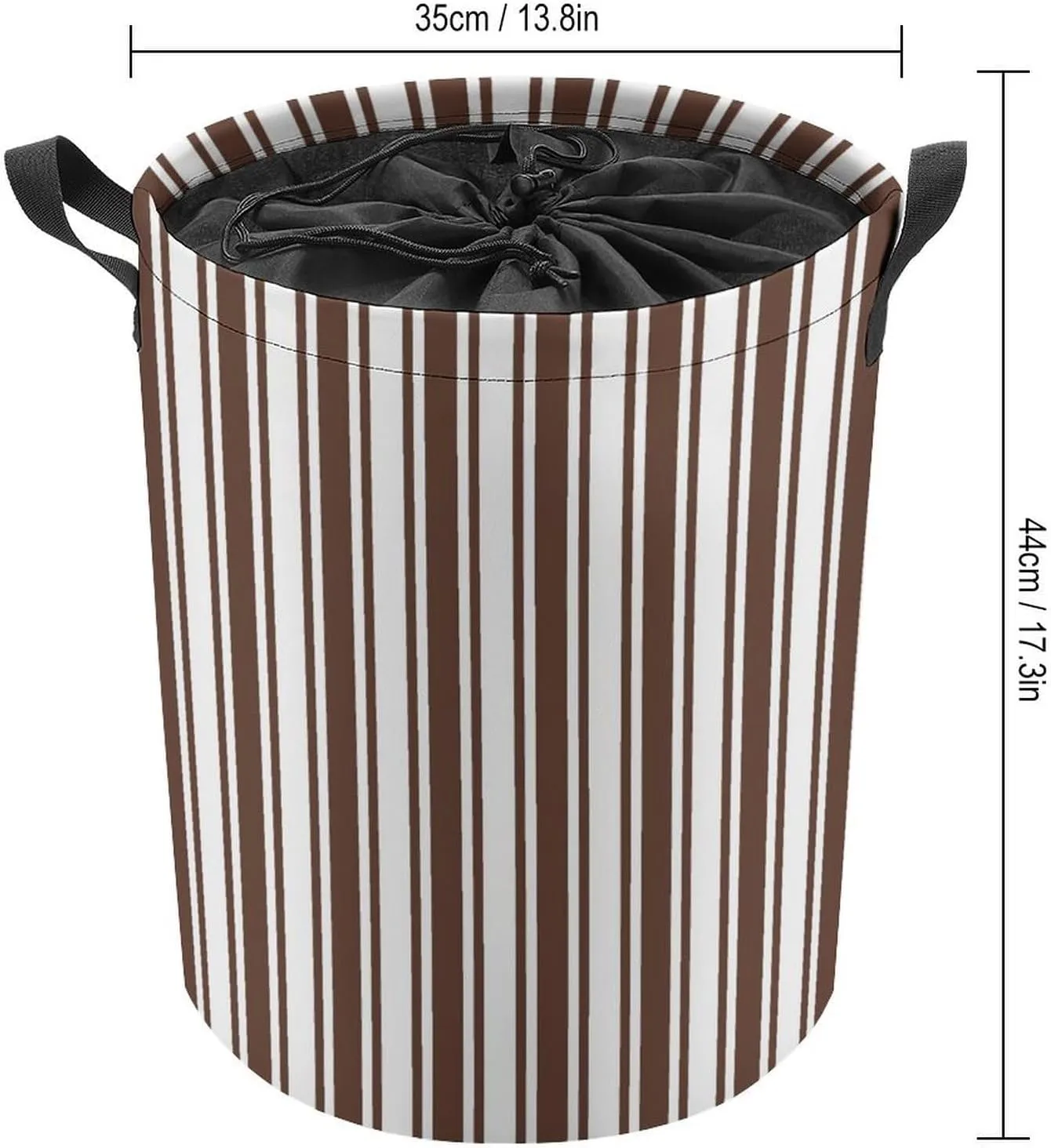 Large Laundry Hamper Bag, Chocolate Brown and White Candy Stripes Collapsible Laundry Basket with Drawstring Dirty Clothes Organizer Washing Bin for Family Essentials Storage