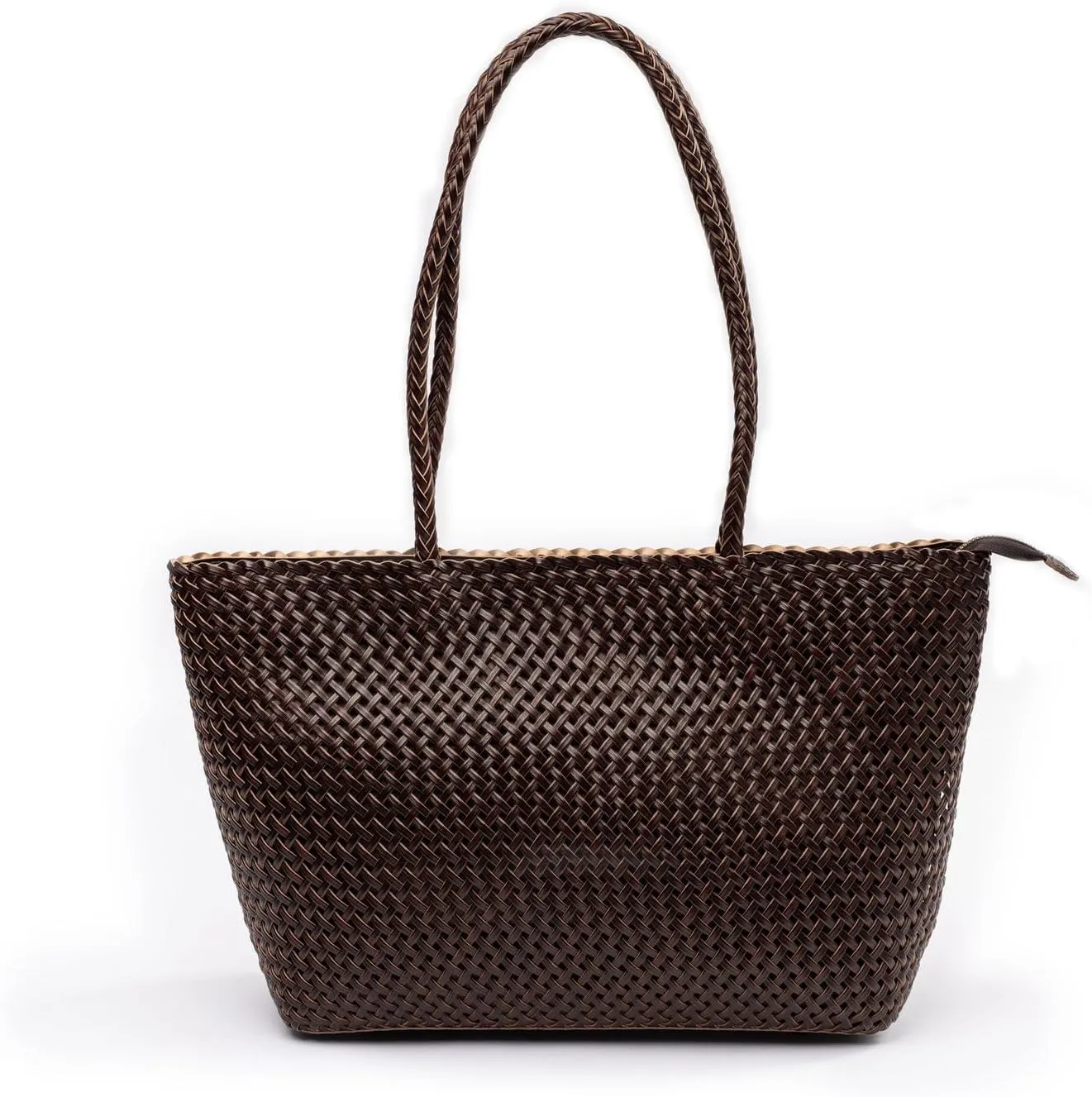 Large Leather Tote Bag for Women - Premium Quality Woven Leather Handbag with Superior Zipper Closure & 2 Pockets