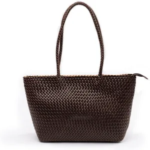 Large Leather Tote Bag for Women - Premium Quality Woven Leather Handbag with Superior Zipper Closure & 2 Pockets