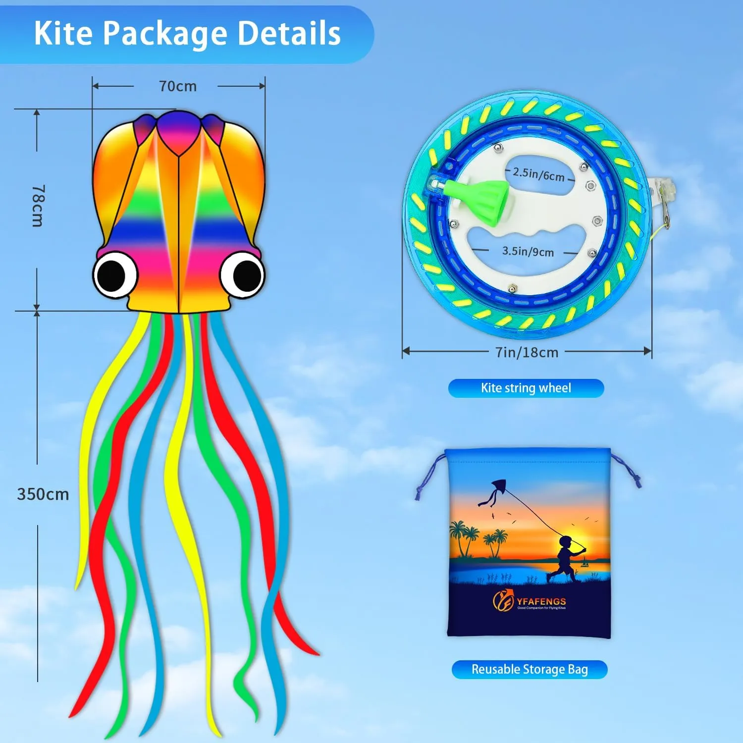 Large Octopus Kites for Kids & Adults,Big Kite for Beginners, Kites for Kids Ages 4-8,Outdoors Activities with Line and Handle