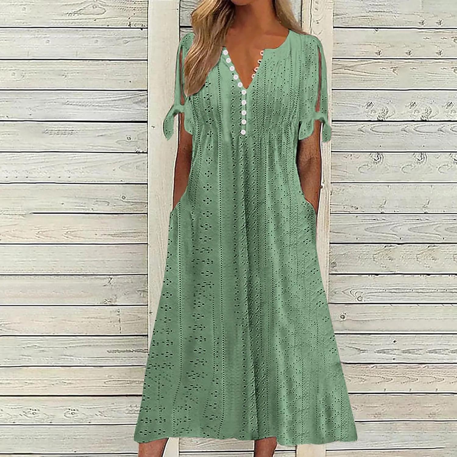 Lastesso Sundresses for Women 2025 Trendy Button Down Neck Short Sleeve Dresses with Pockets Lightweight Vacation Dresses