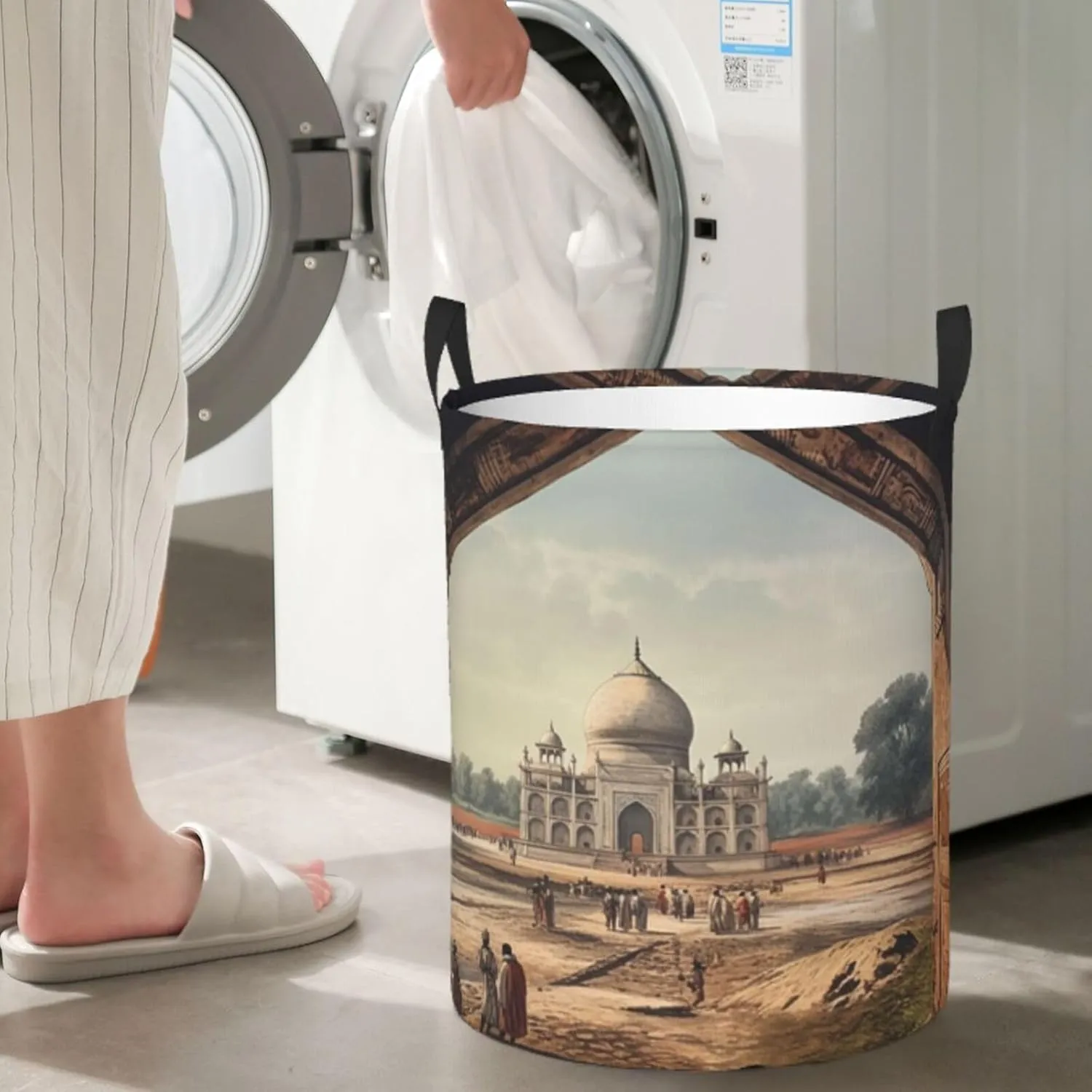 Laundry Basket Freestanding Laundry Hamper Collapsible Tall Clothes Hamper with Handles Historical Site Painting Dirty Clothes Basket for Dorm Bathroom Bedroom Travel Camping