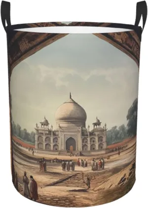 Laundry Basket Freestanding Laundry Hamper Collapsible Tall Clothes Hamper with Handles Historical Site Painting Dirty Clothes Basket for Dorm Bathroom Bedroom Travel Camping