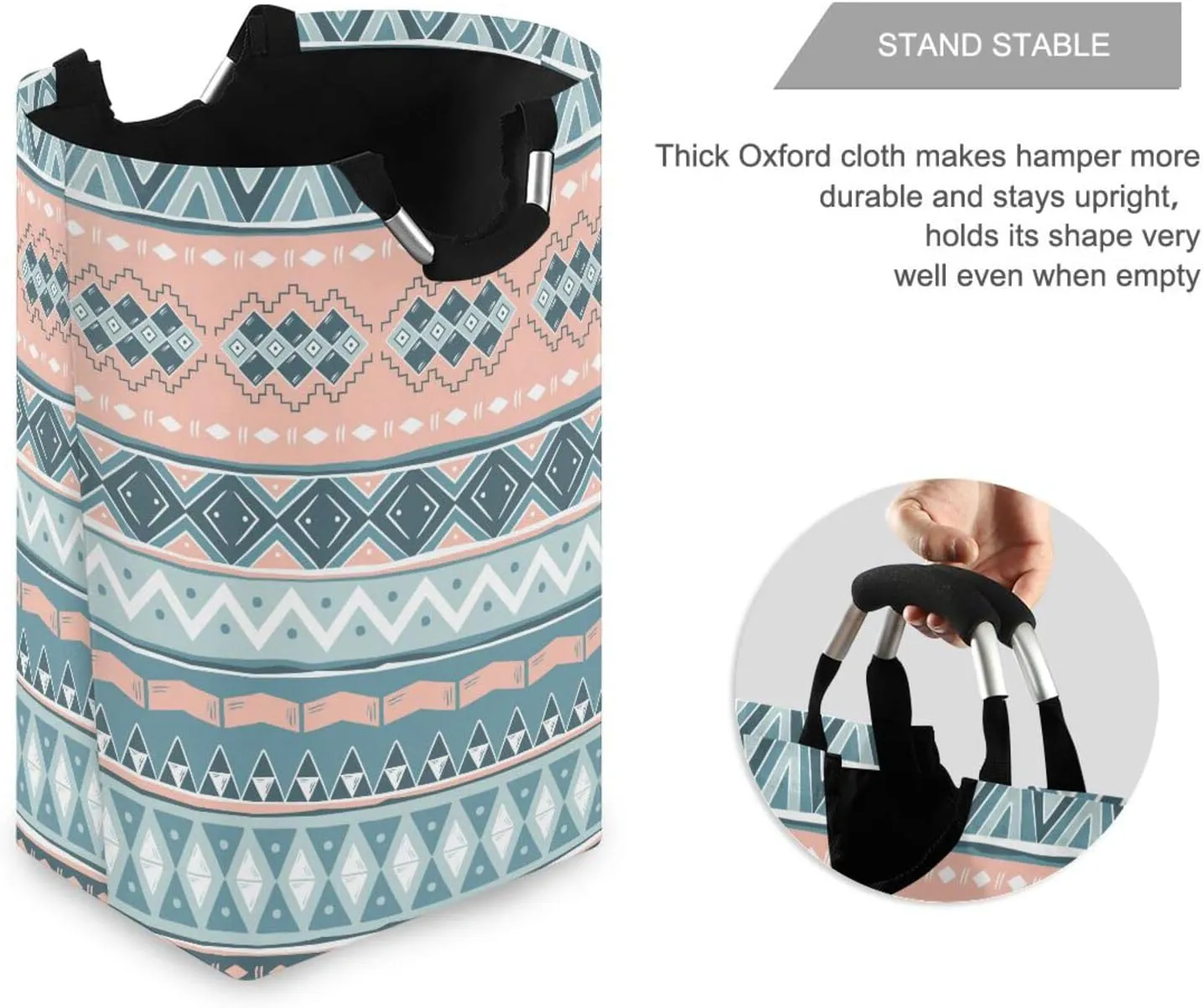 Laundry Basket Laundry Hamper Large Collapsible Bag Waterproof Clothes Basket Laundry with Handle Upright Well Dirty Holder for Clothes Toys in Bedroom Dorm Nursery Boho Blue