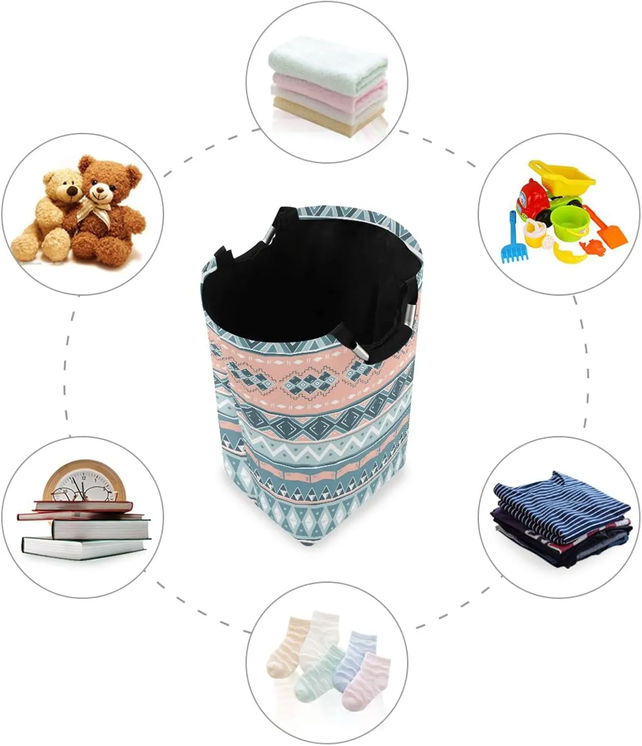 Laundry Basket Laundry Hamper Large Collapsible Bag Waterproof Clothes Basket Laundry with Handle Upright Well Dirty Holder for Clothes Toys in Bedroom Dorm Nursery Boho Blue