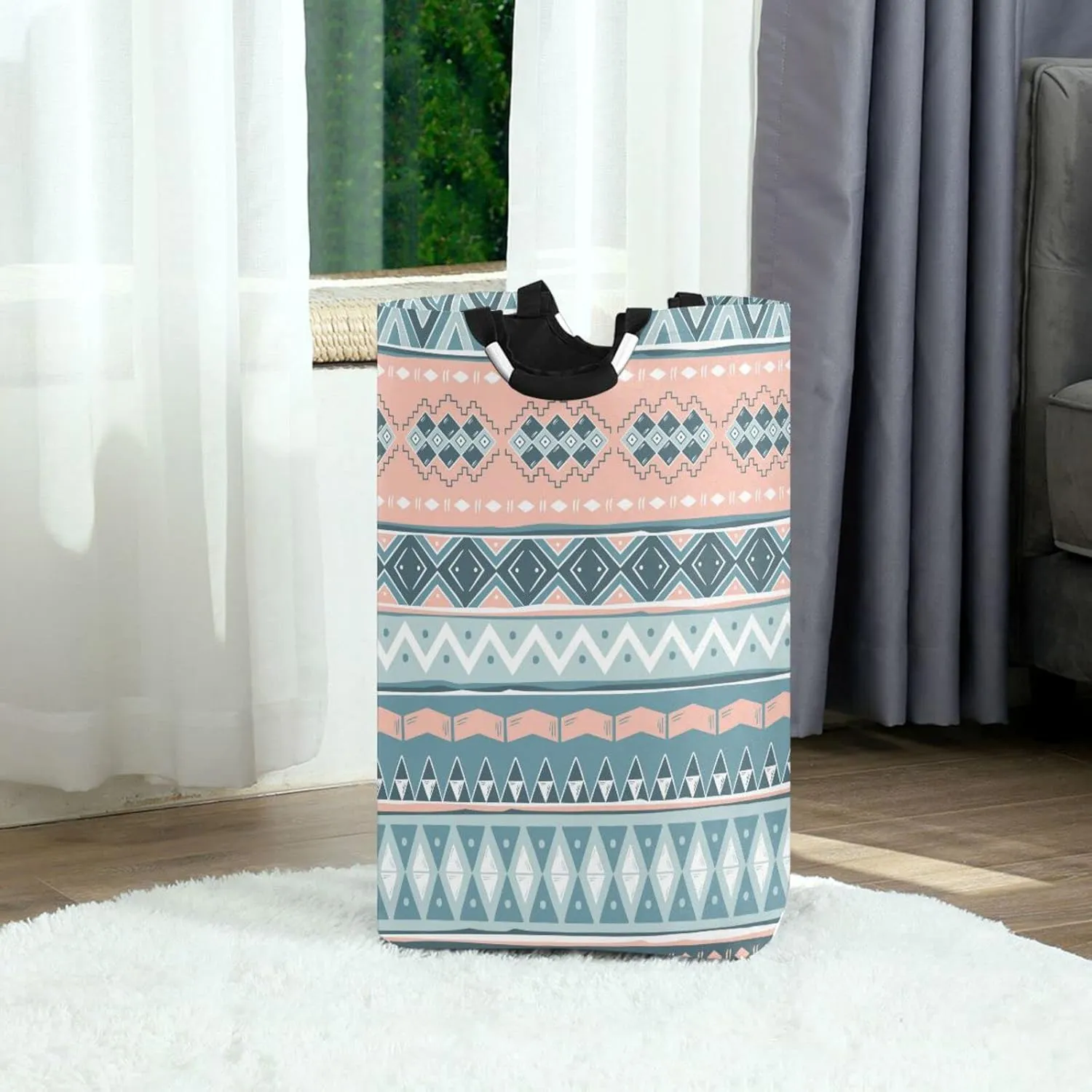 Laundry Basket Laundry Hamper Large Collapsible Bag Waterproof Clothes Basket Laundry with Handle Upright Well Dirty Holder for Clothes Toys in Bedroom Dorm Nursery Boho Blue