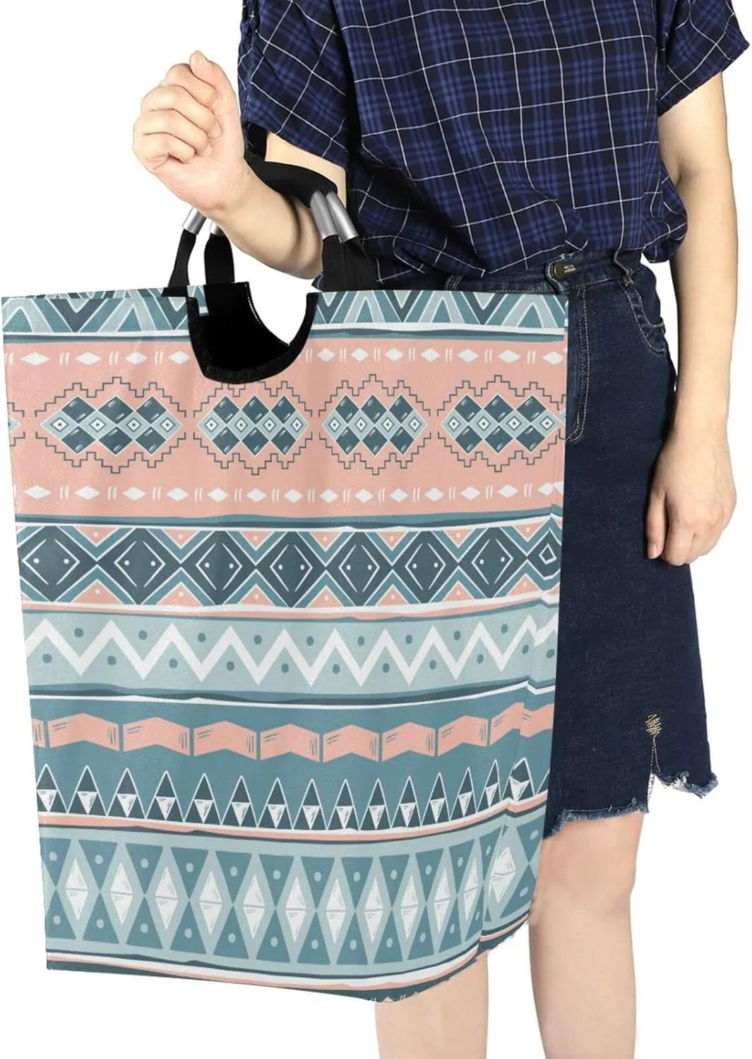 Laundry Basket Laundry Hamper Large Collapsible Bag Waterproof Clothes Basket Laundry with Handle Upright Well Dirty Holder for Clothes Toys in Bedroom Dorm Nursery Boho Blue