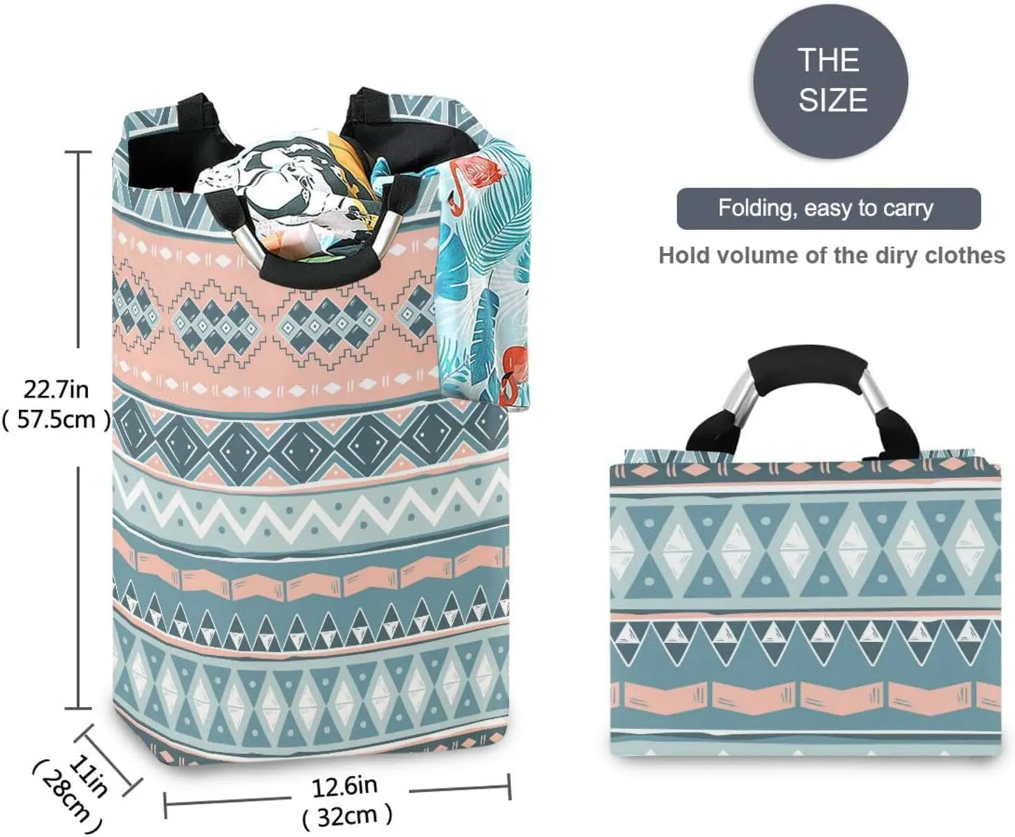 Laundry Basket Laundry Hamper Large Collapsible Bag Waterproof Clothes Basket Laundry with Handle Upright Well Dirty Holder for Clothes Toys in Bedroom Dorm Nursery Boho Blue