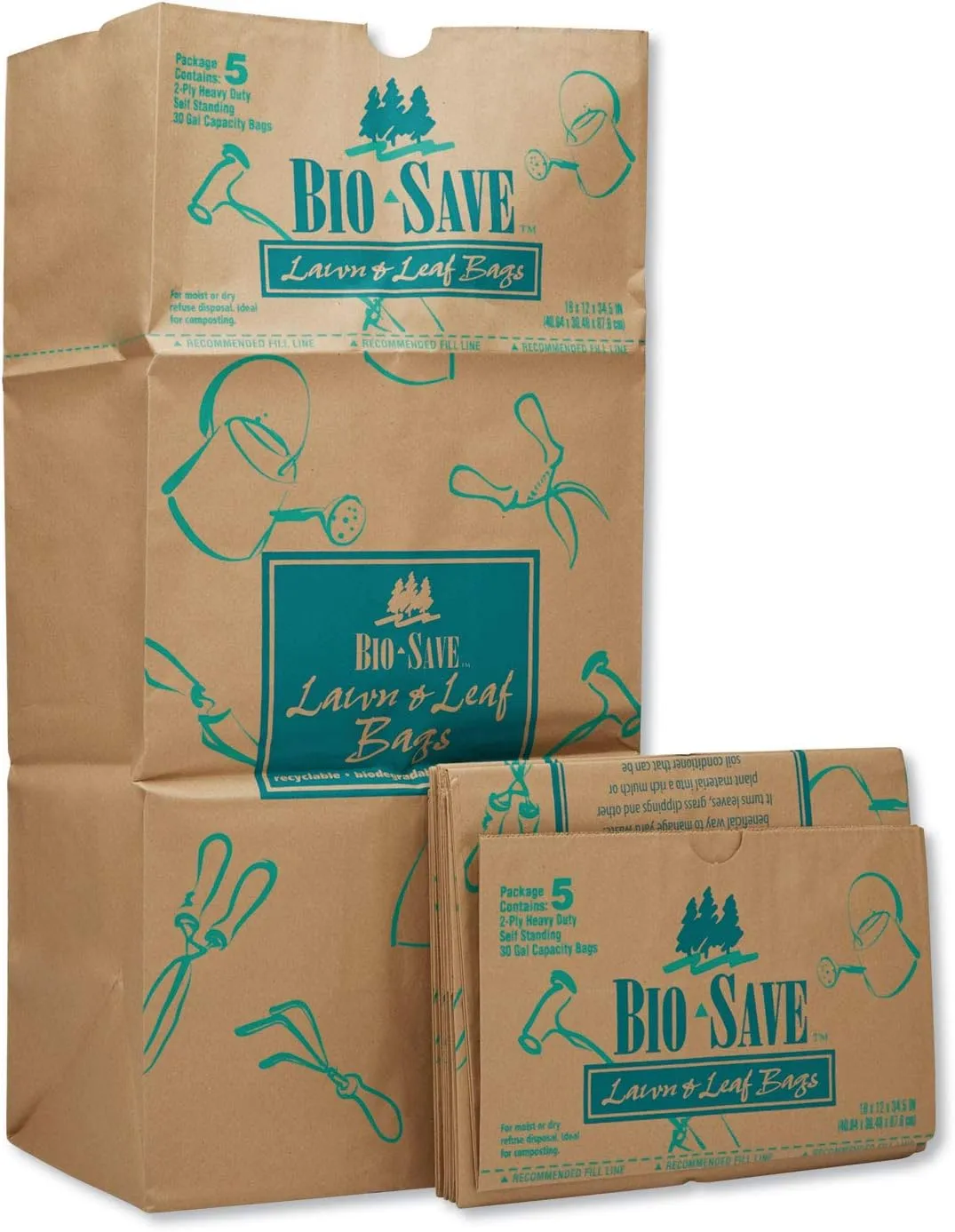 Lawn and Leaf Bags, 30 gal, 16" x 35", Kraft, PK50
