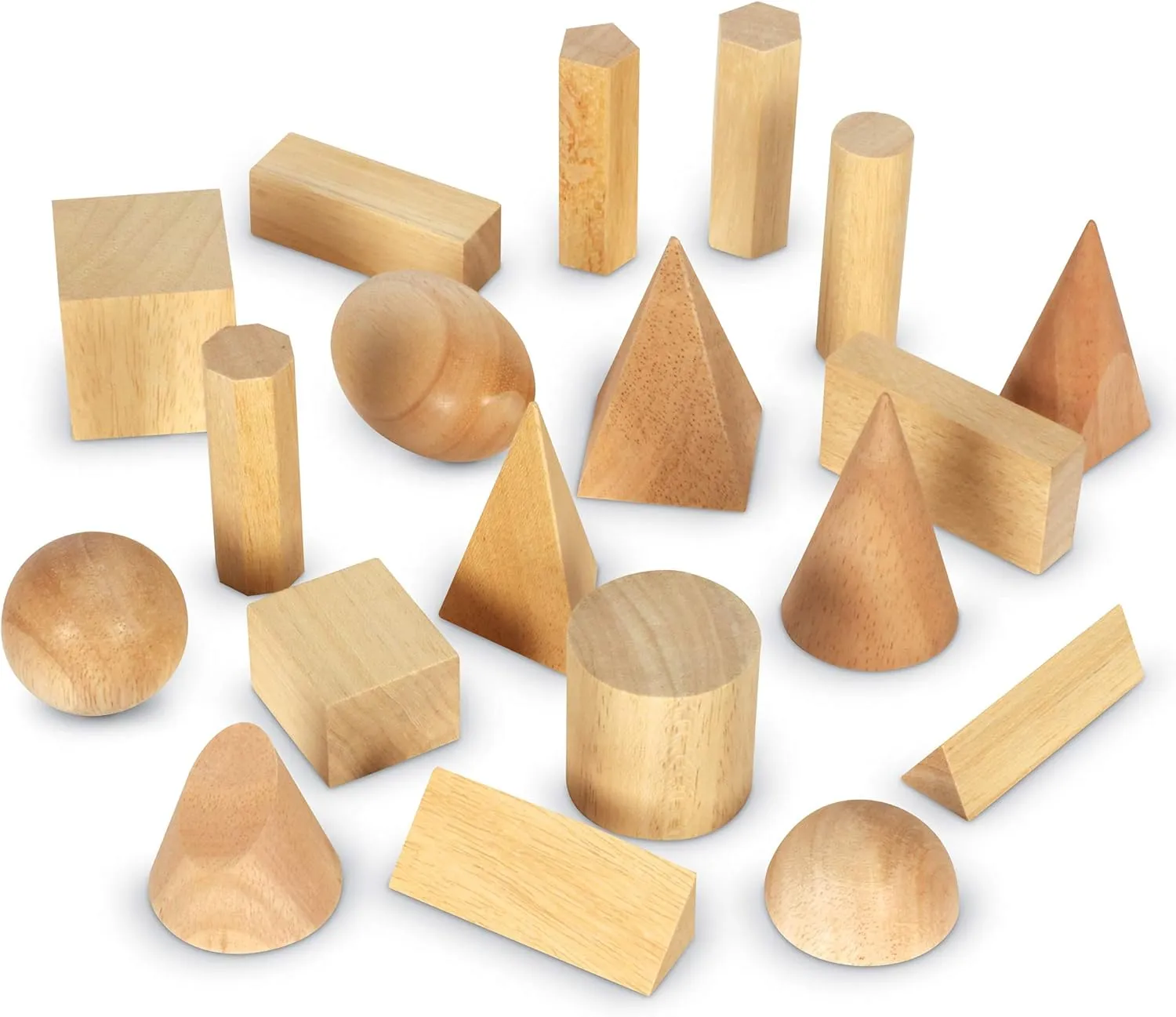 Learning Resources LER4298 Wood Geometric Solids, Set Of 19