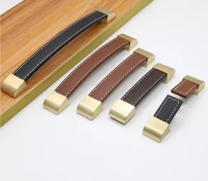 Leather Drawer Handle Brown 96-192mm Cupboard Wardrobe Pulls Kitchen Cabinet Door Knobs Furniture Luggage Bags Cortex Handles 1Pcs (Color : Black01)