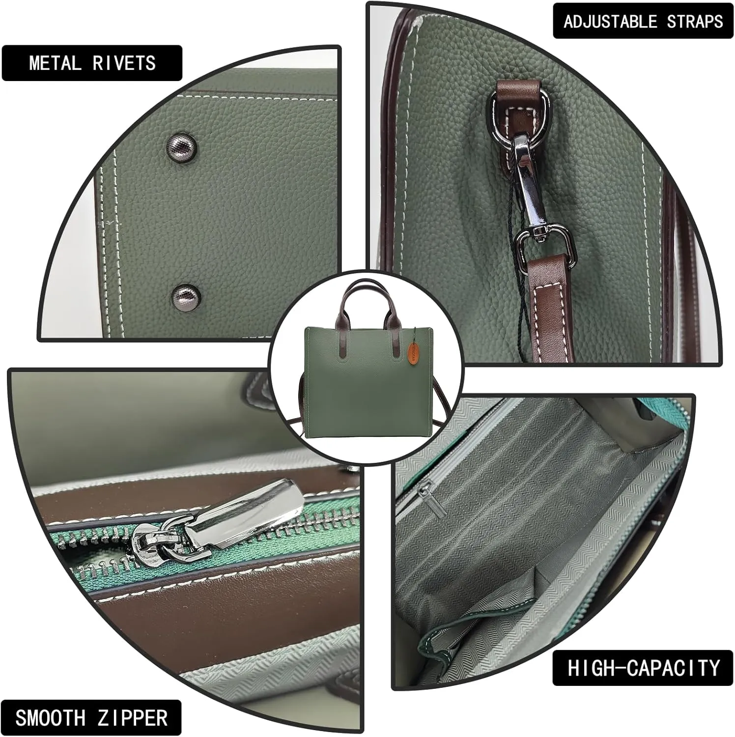 Leather Tote Bags for Women Genuine Leather Handbag with Zipper Medium