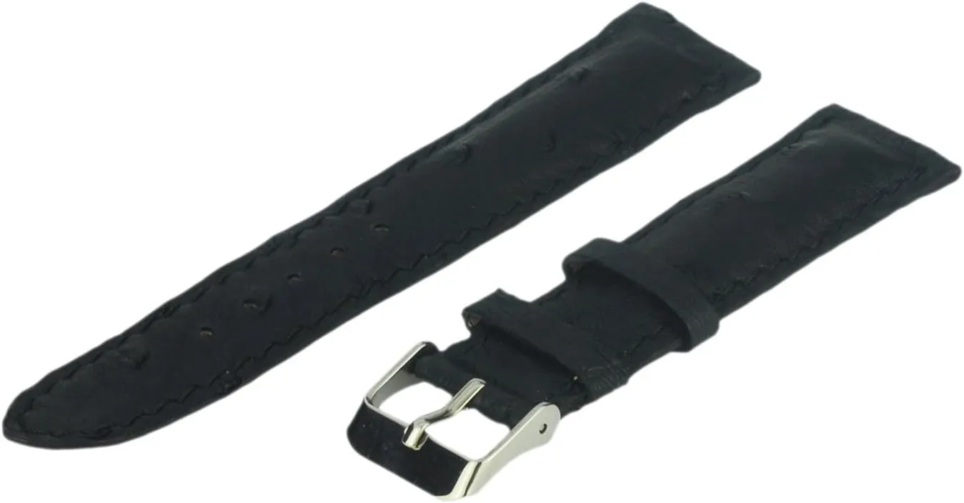 Leather Watch Band, Genuine Ostrich Leather, Black, 26 mm, Long Length