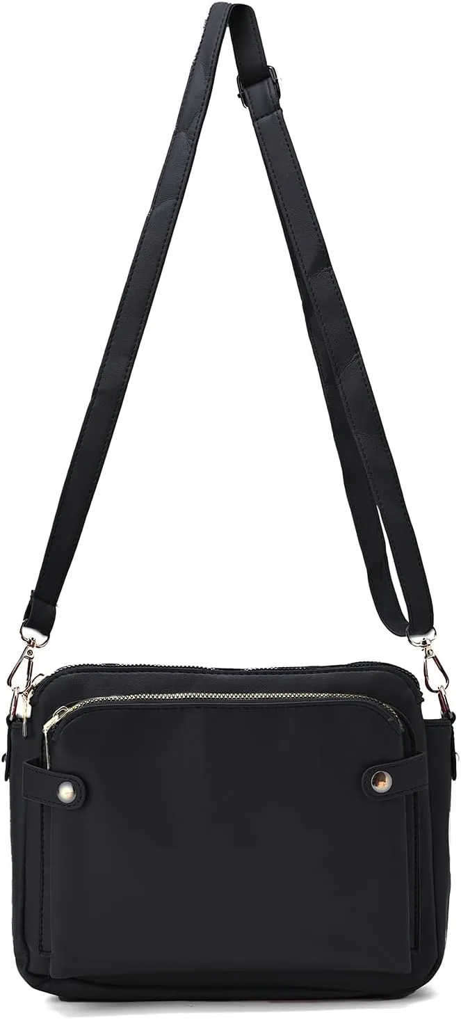 Leather Waterproof Medium Crossbody Bags - Trendy Triple Zip Women's Handbags